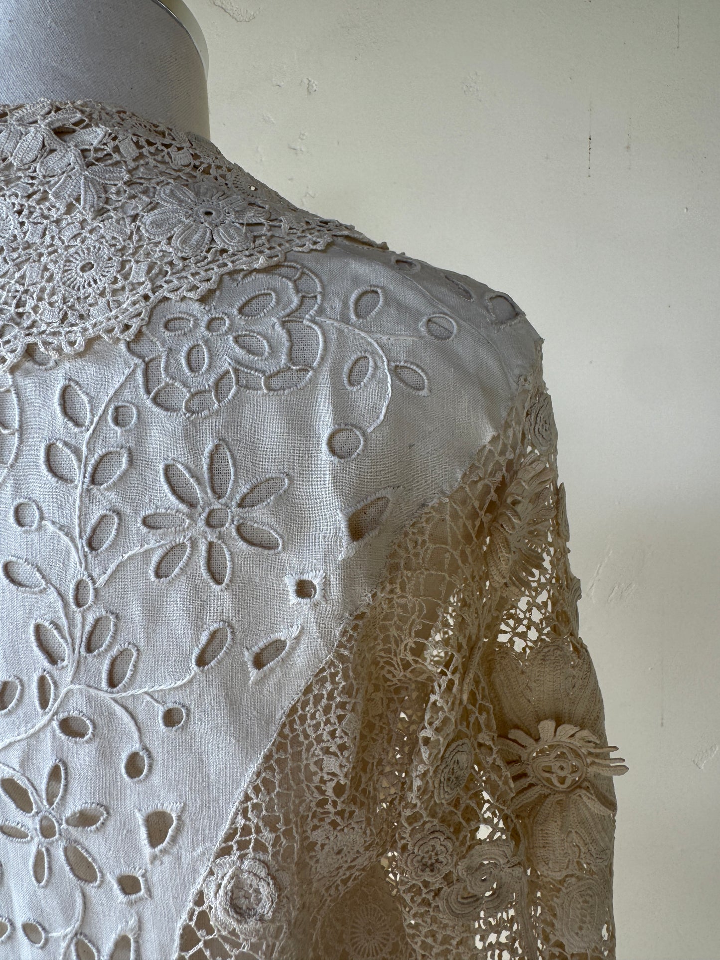 Rare Edwardian Irish Crochet Duster Coat w/ Pom Poms- M