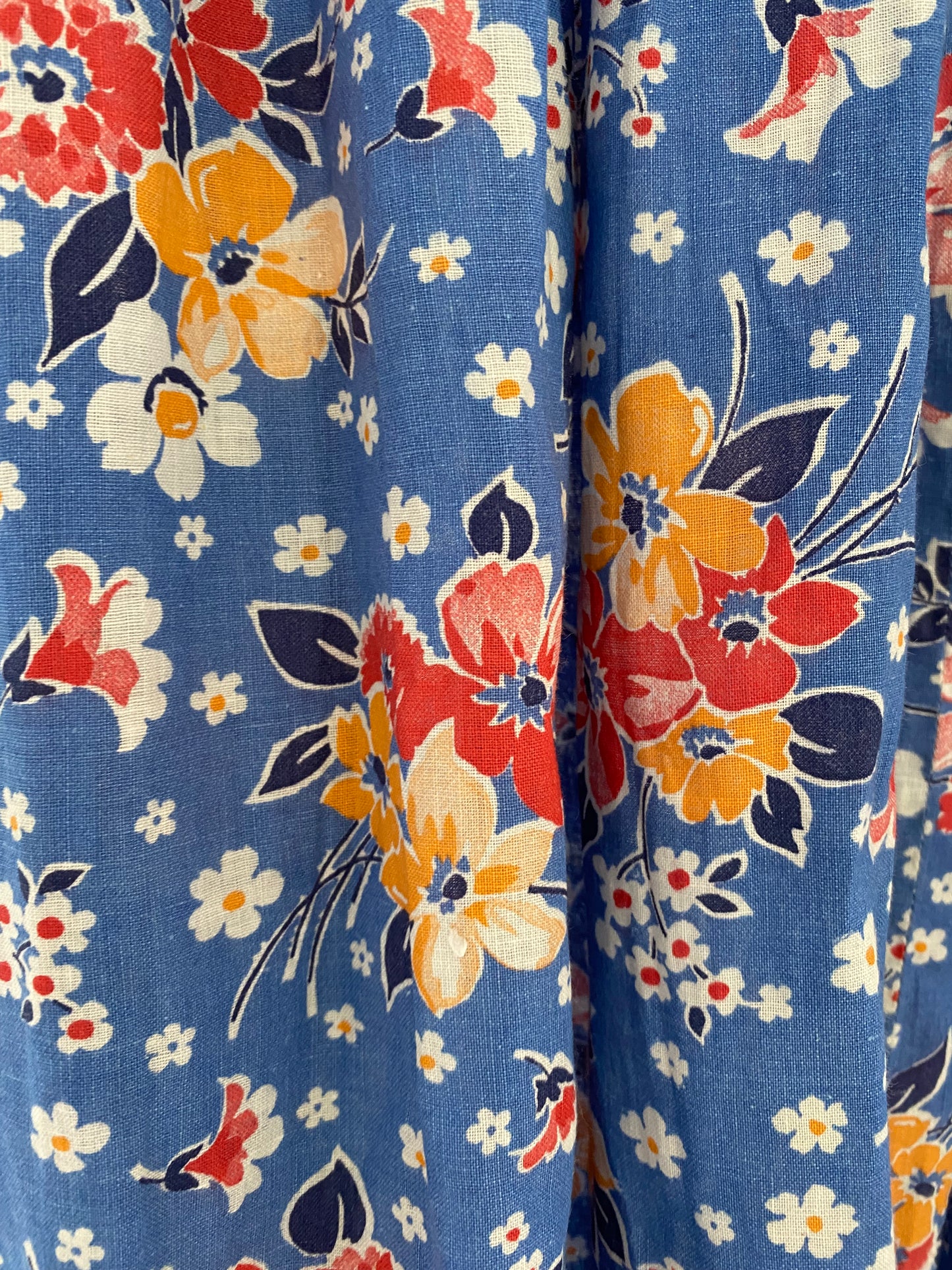 1930s/40s Blue Cotton Floral Maxi Feedsack Dress- M/L