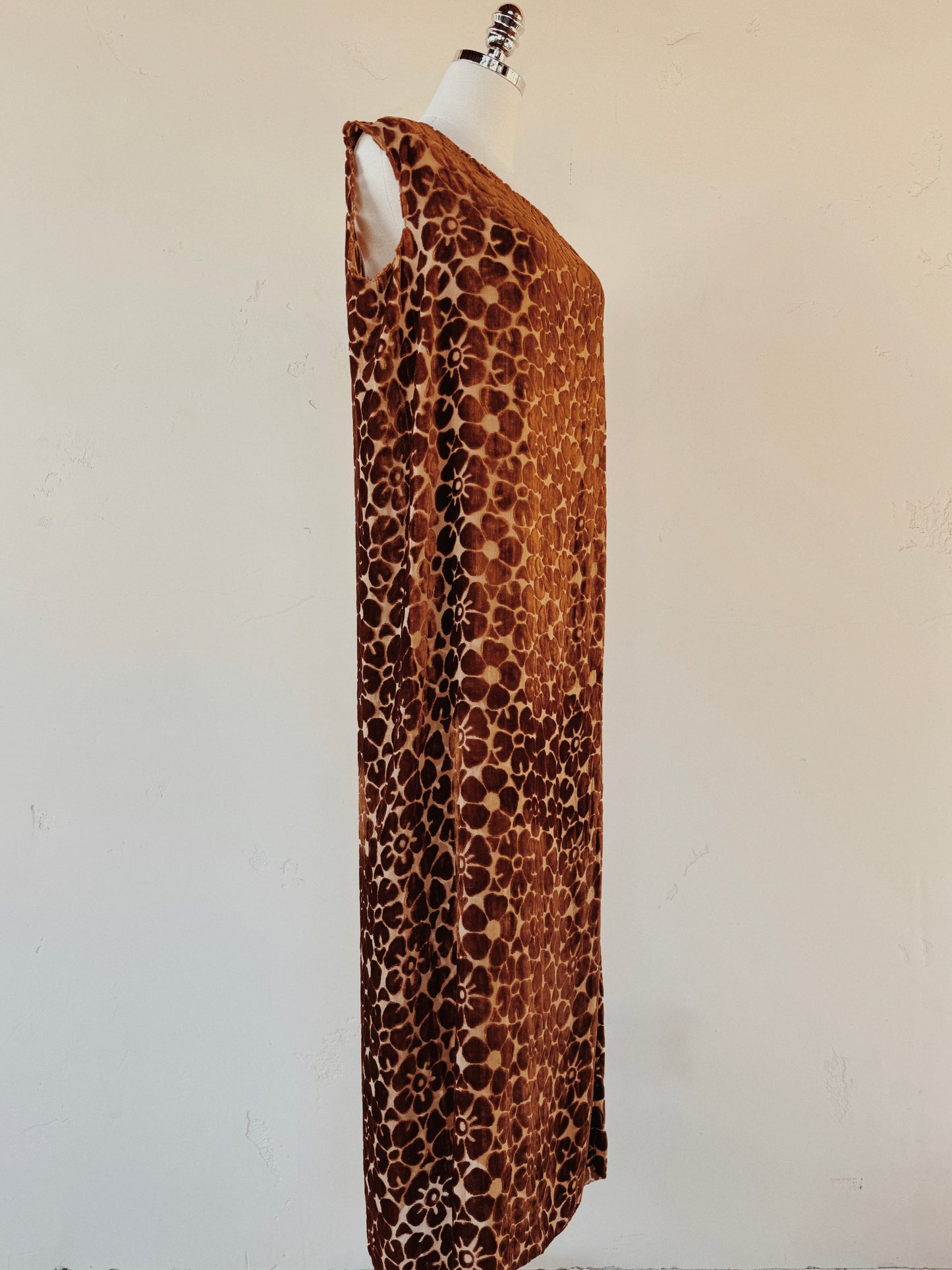 1920s Auburn Devore Silk Velvet Column Gown- S/M