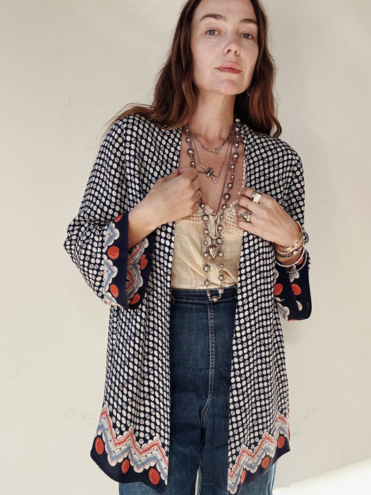 1920s Art Deco Abstract Printed Rayon Crepe Jacket- S-M