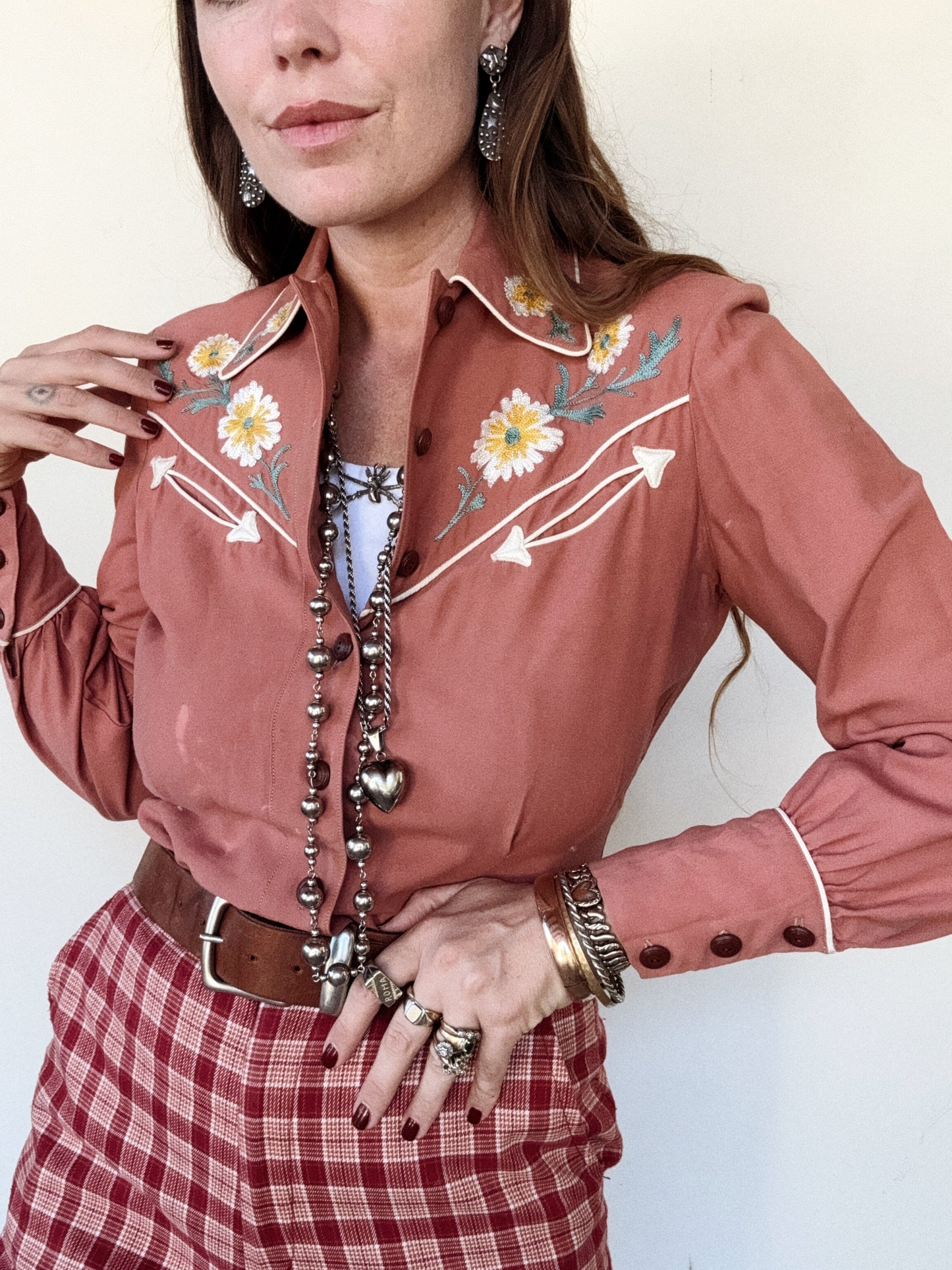 1940s/50s Clay Gabardine Chain Stitched Western Top- S-S/M