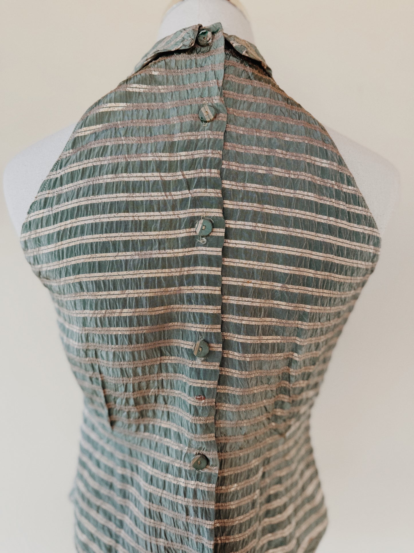 1930s Sea Foam Lamé Dagger Collar Halter Top- S/M