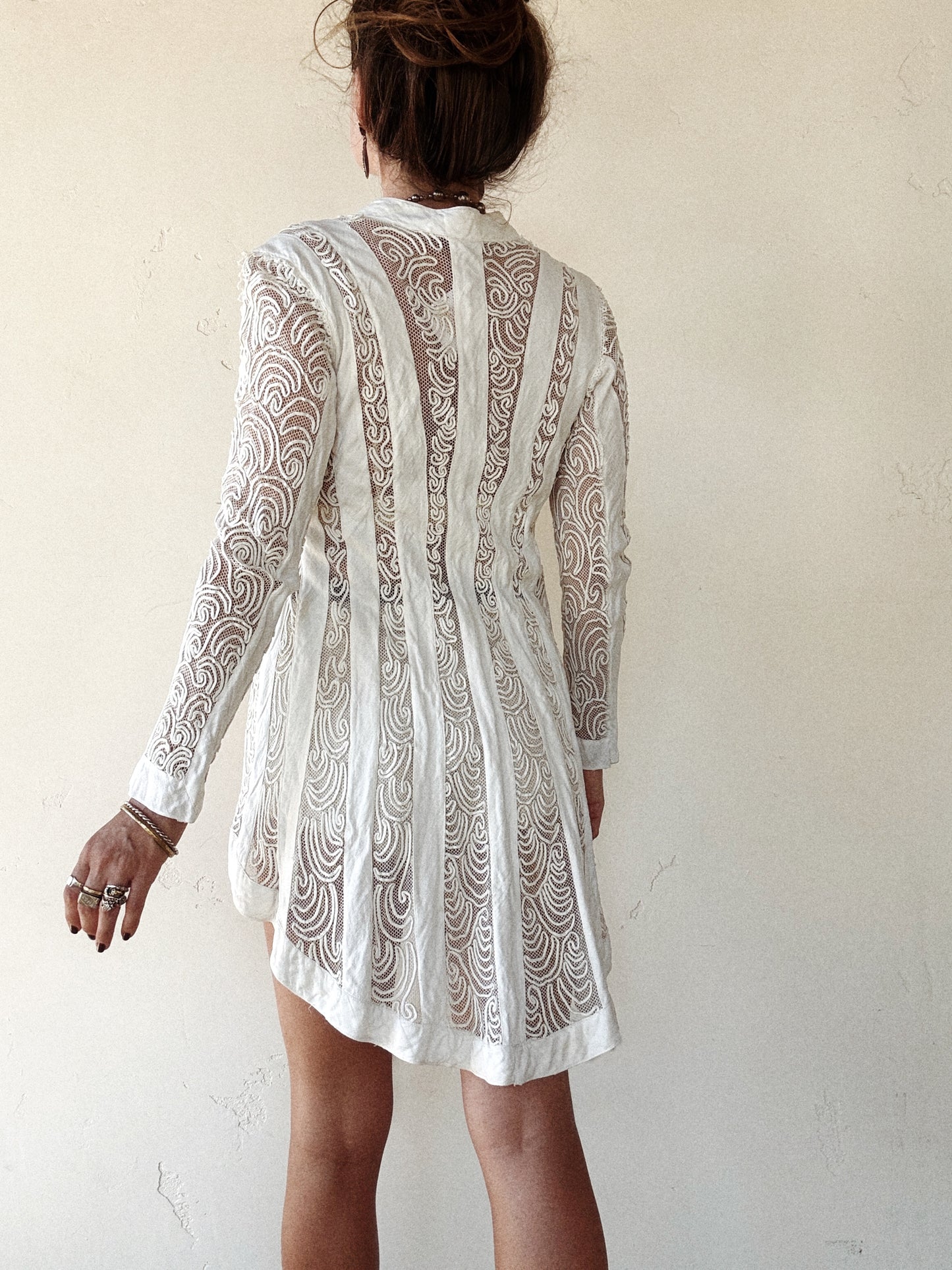 Edwardian White Linen + Net Soutache Jacket- S/M