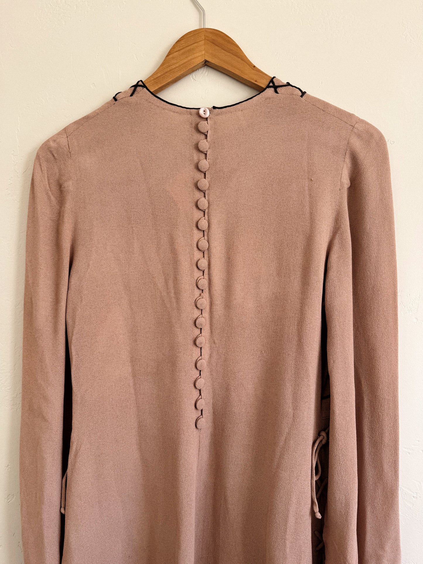 1940s Dusty Mauve Crepe Lattice Blouse w/ Lace Up Sides- S/M
