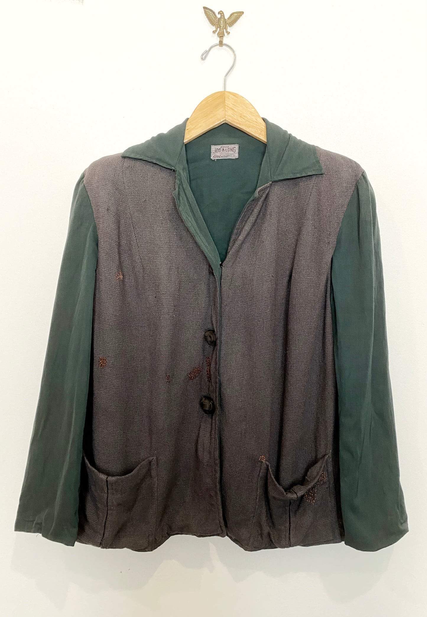 1940s Forest Green Wool + Gabardine Sports Jacket- M