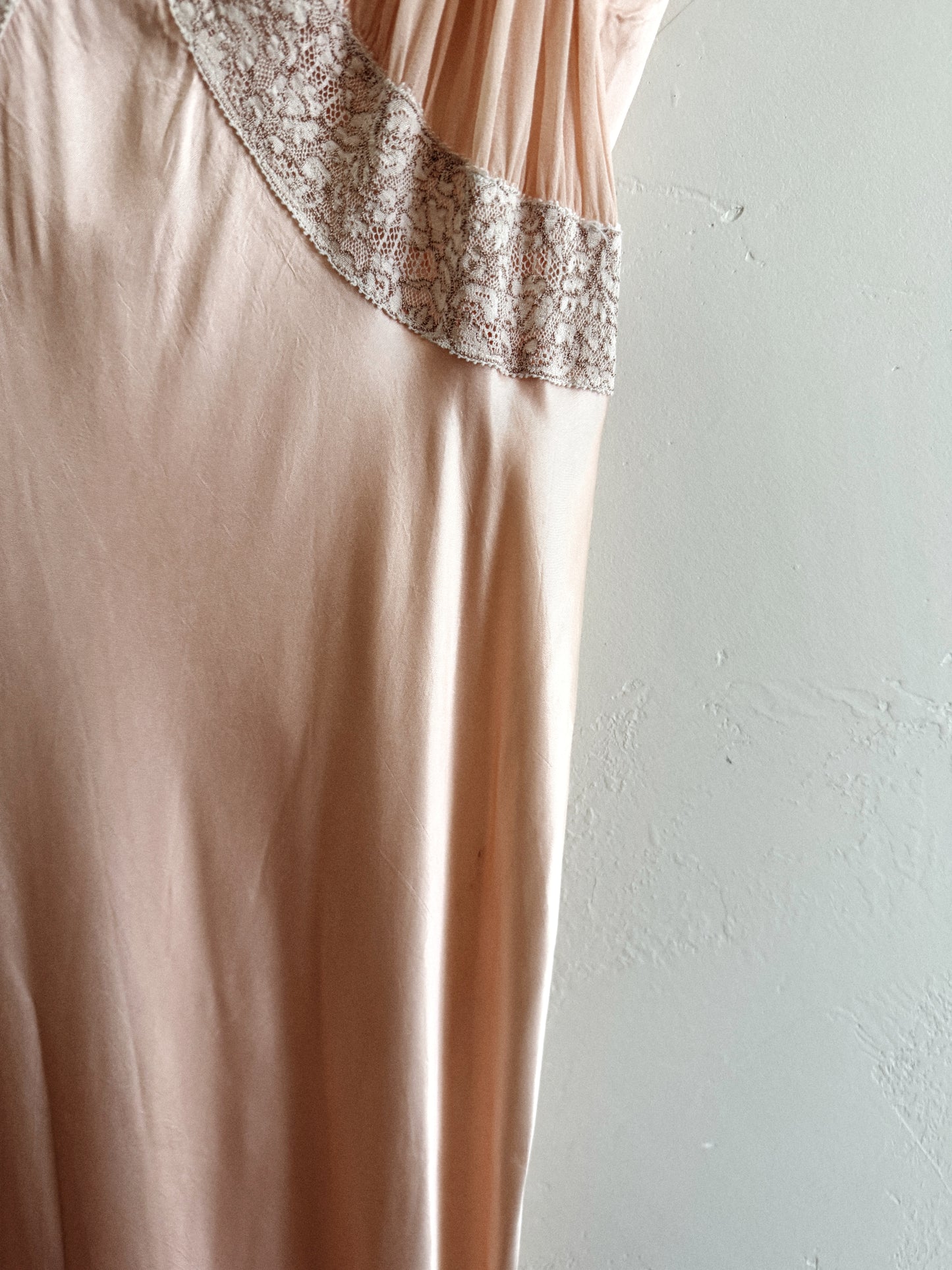1930s Blush Pink Rayon Chiffon + Lace Slip Dress- S/M