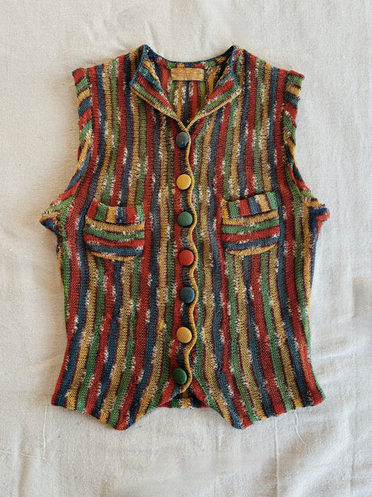 1930s Rare Clown Striped Crochet French Waistcoat Top- S- S/M
