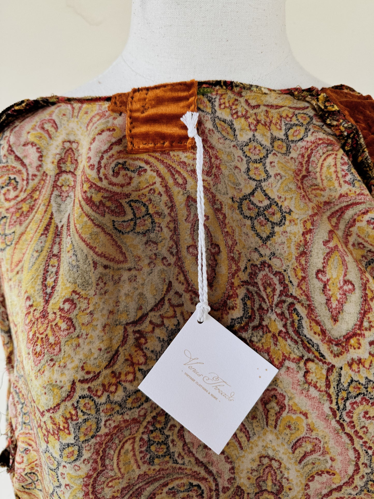 1930s Paisley Silk Velvet Jacket w/ Large Celluloid Button- S/M