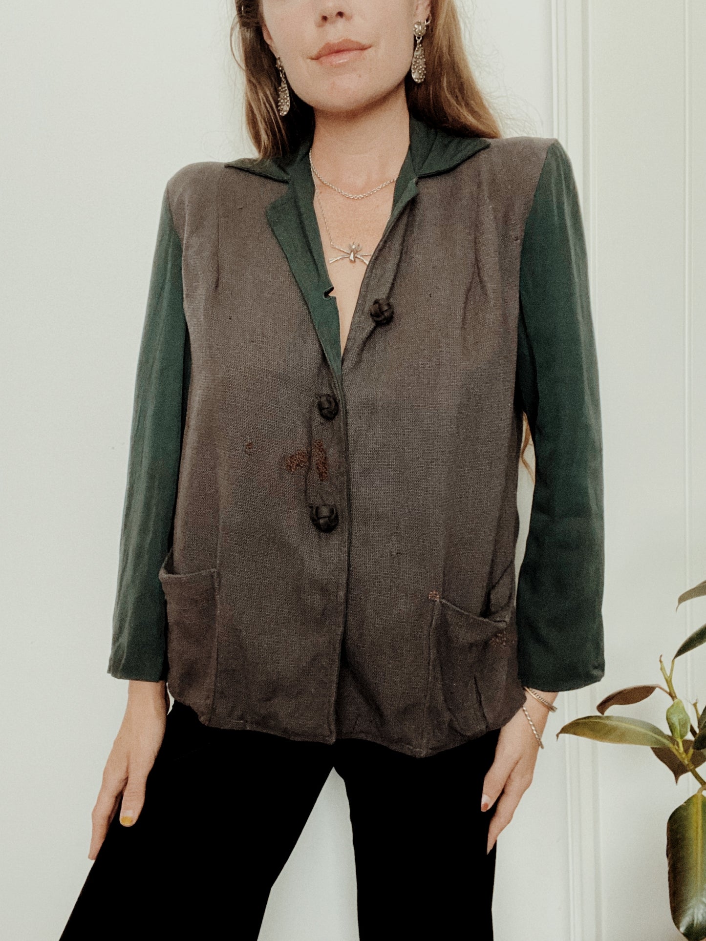 1940s Forest Green Wool + Gabardine Sports Jacket- M