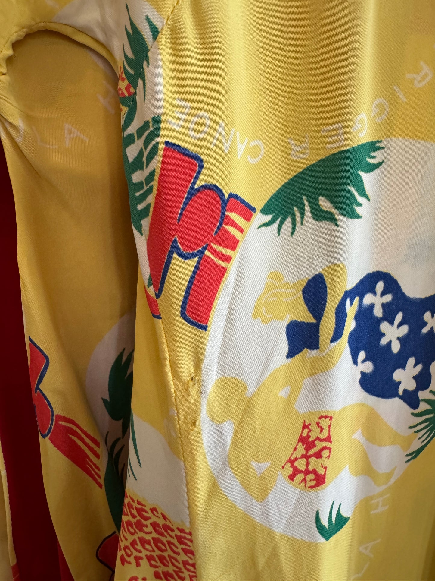 1940s Yellow Cold Rayon Hawaiian Pake Muu Dress- M/L