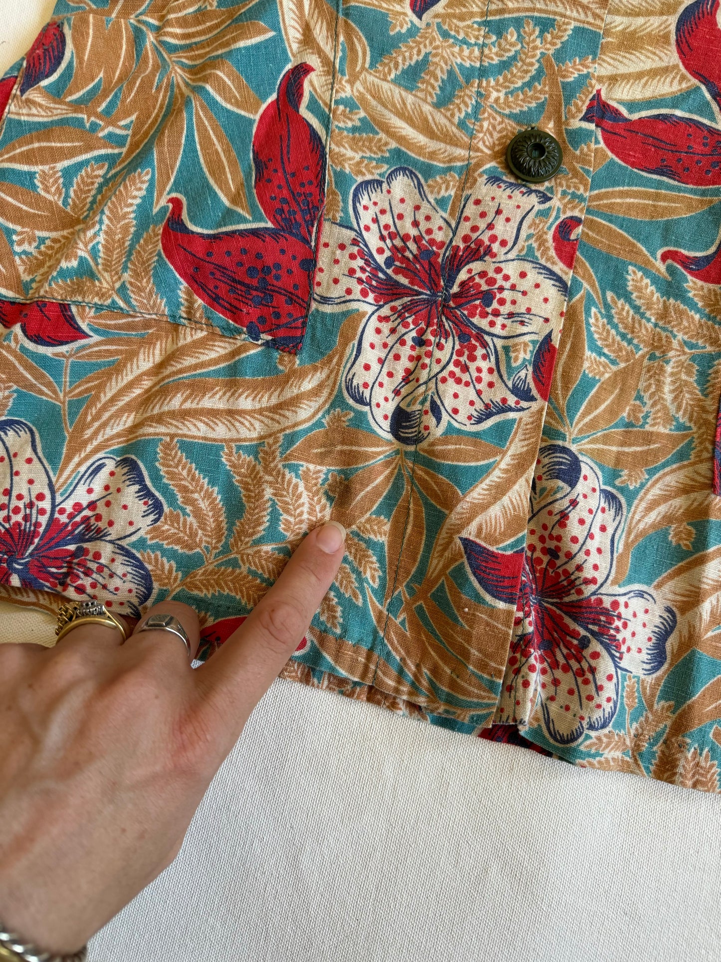 1940s Hawaiian Floral Cotton Blouse- S