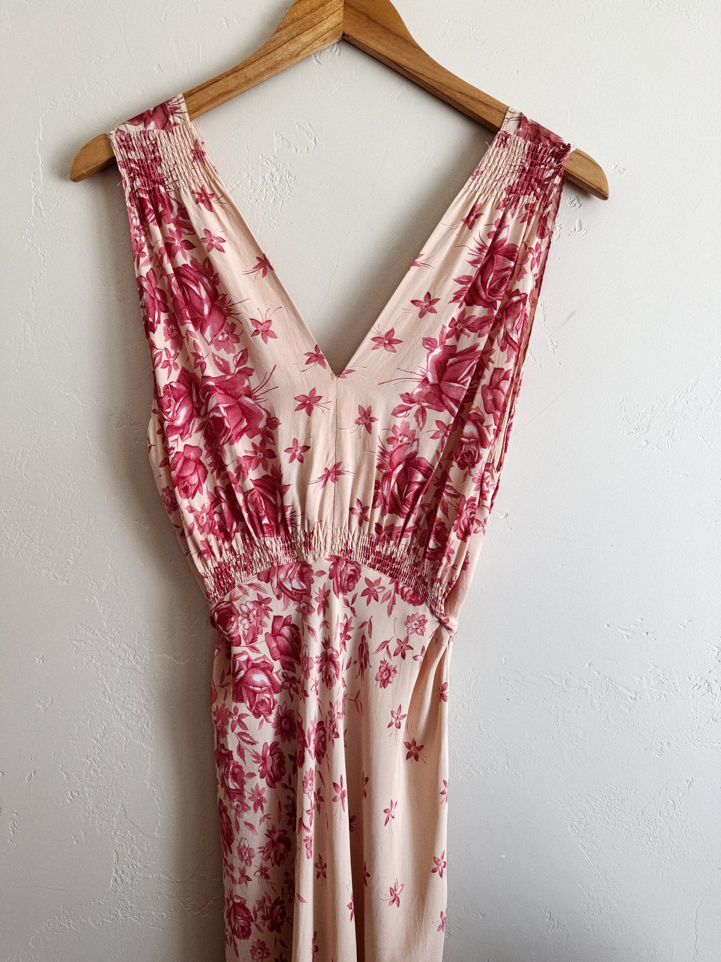 1940s Unique Asymmetrical Rose Printed Slip Dress w/ Tie- M/L