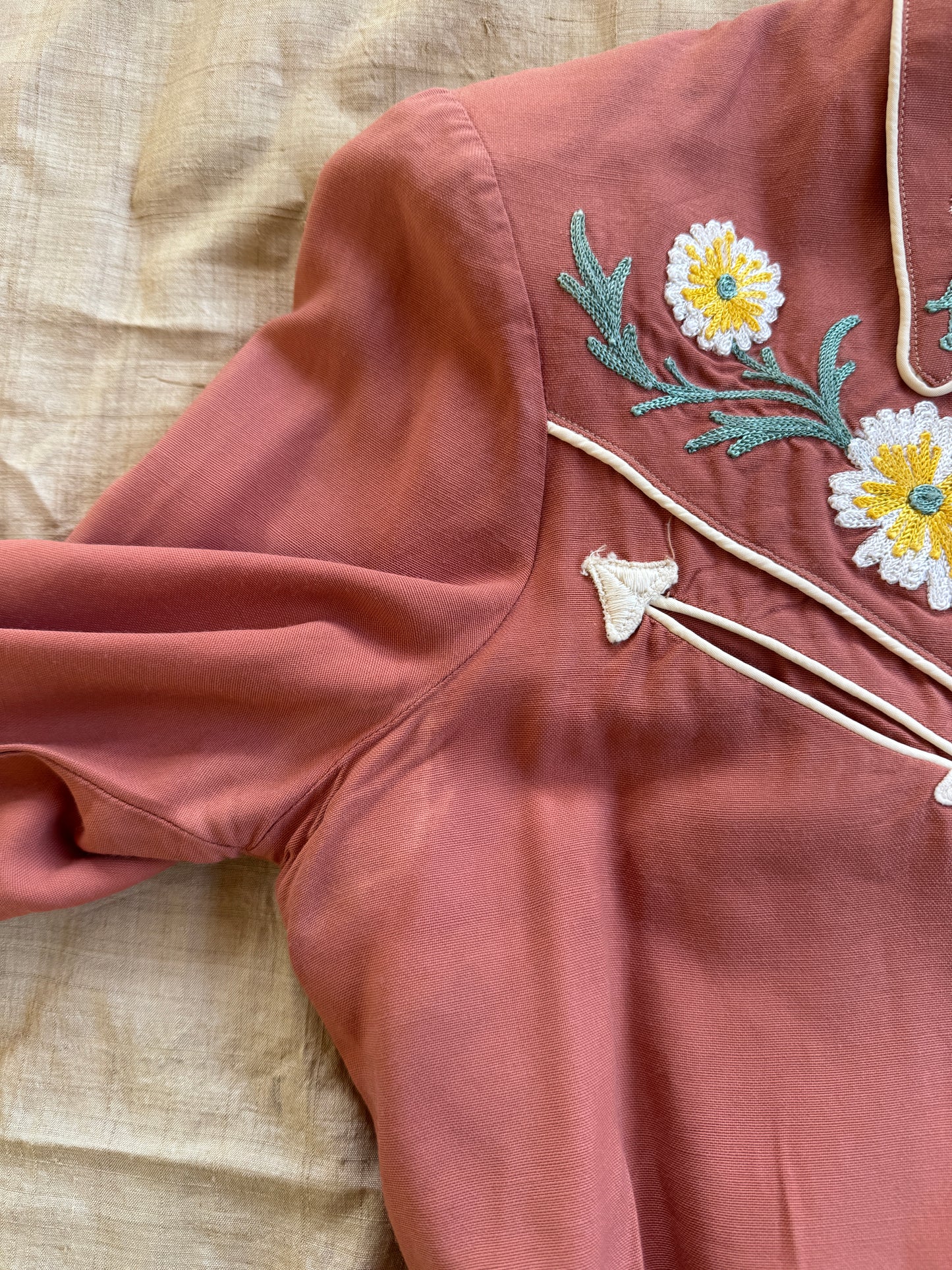 1940s/50s Clay Gabardine Chain Stitched Western Top- S-S/M