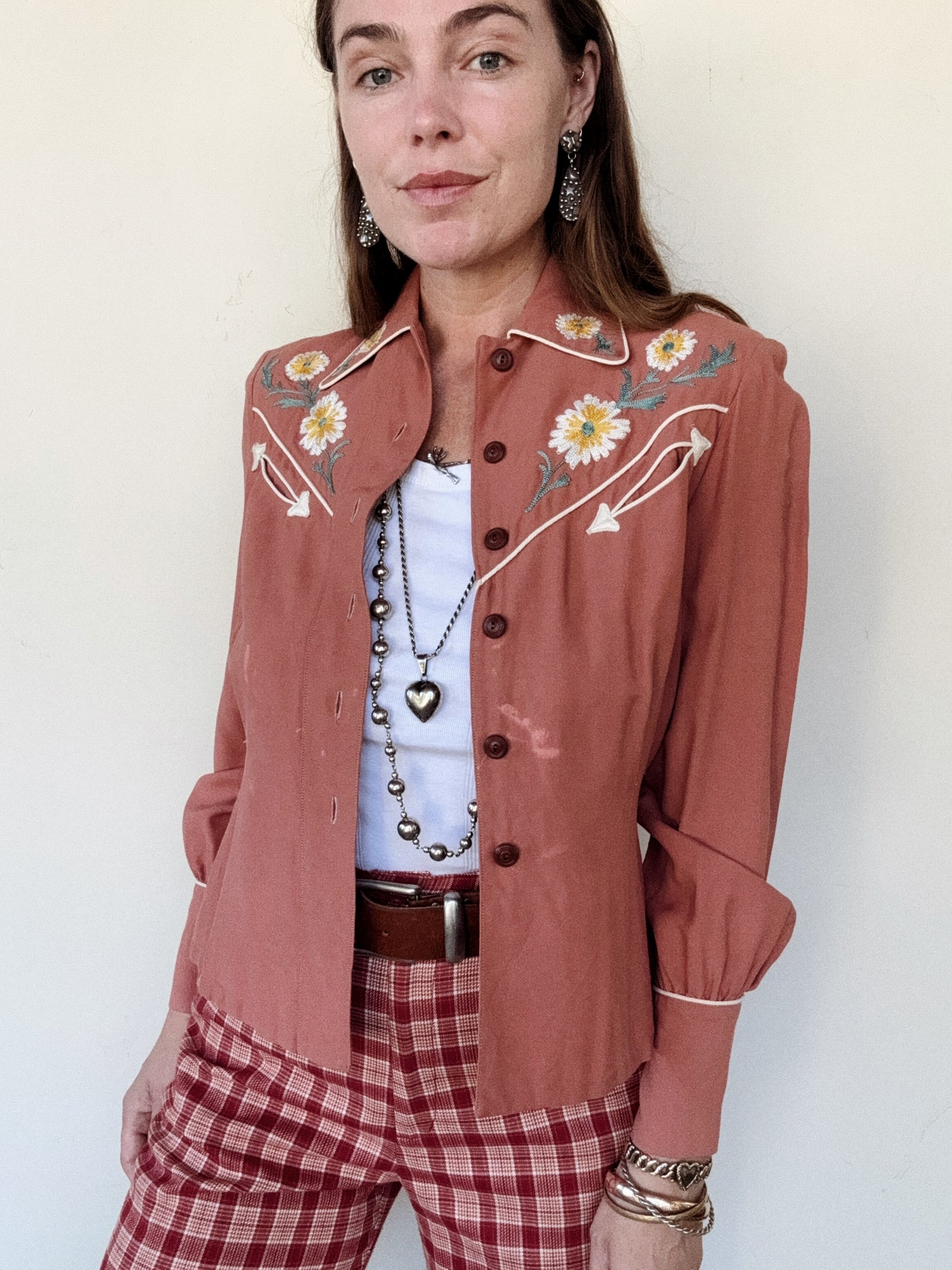 1940s/50s Clay Gabardine Chain Stitched Western Top- S-S/M