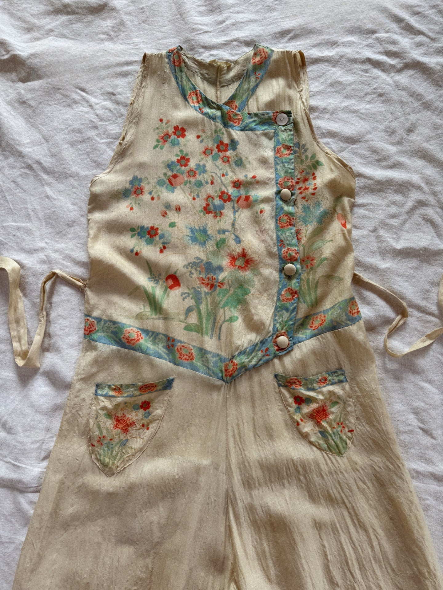 1920s Pongee Silk Palazzo Beach Pajamas- S/M