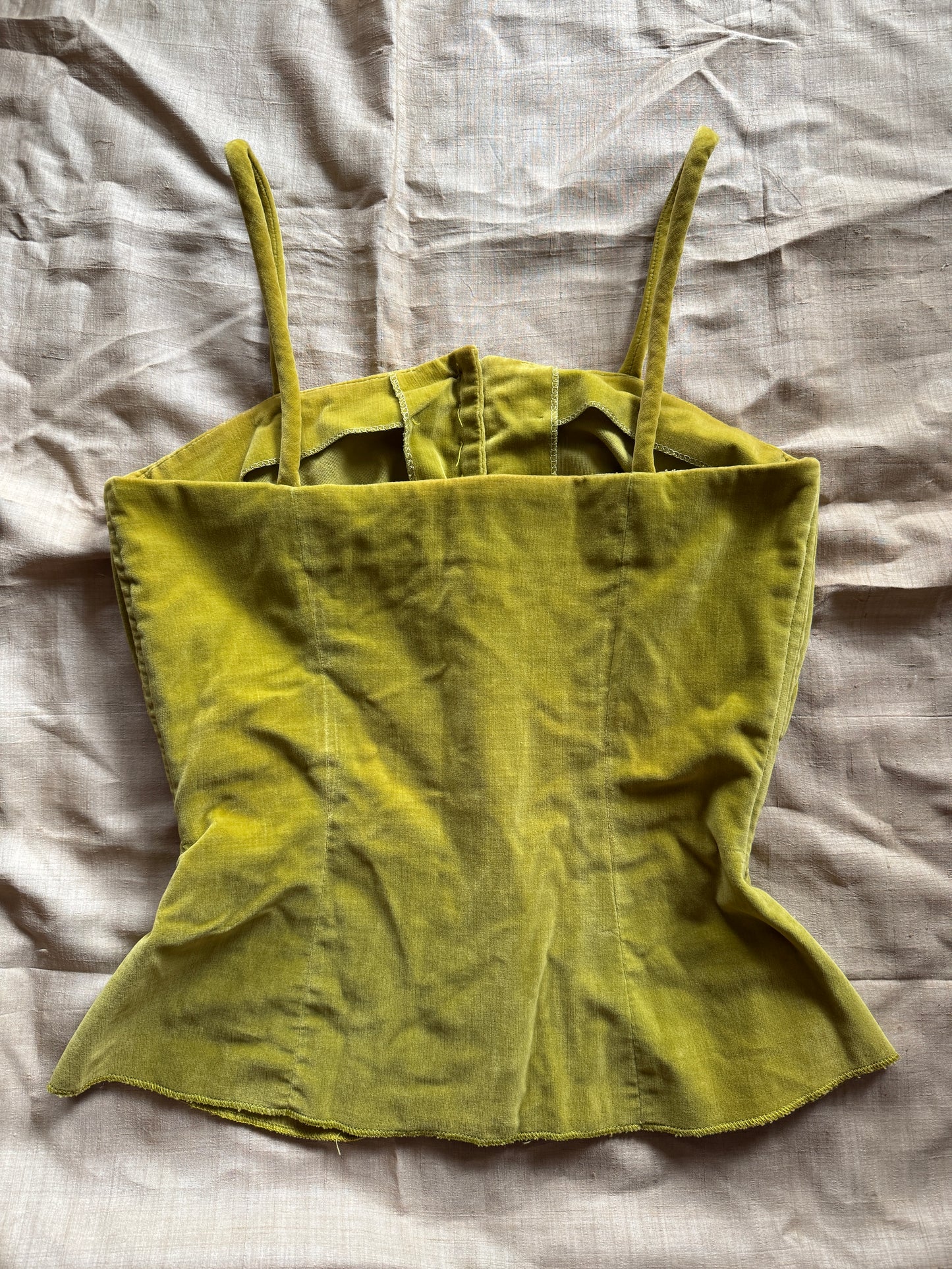 1950s Chartreuse Velveteen Rhinestone Bustier Top- XS/S