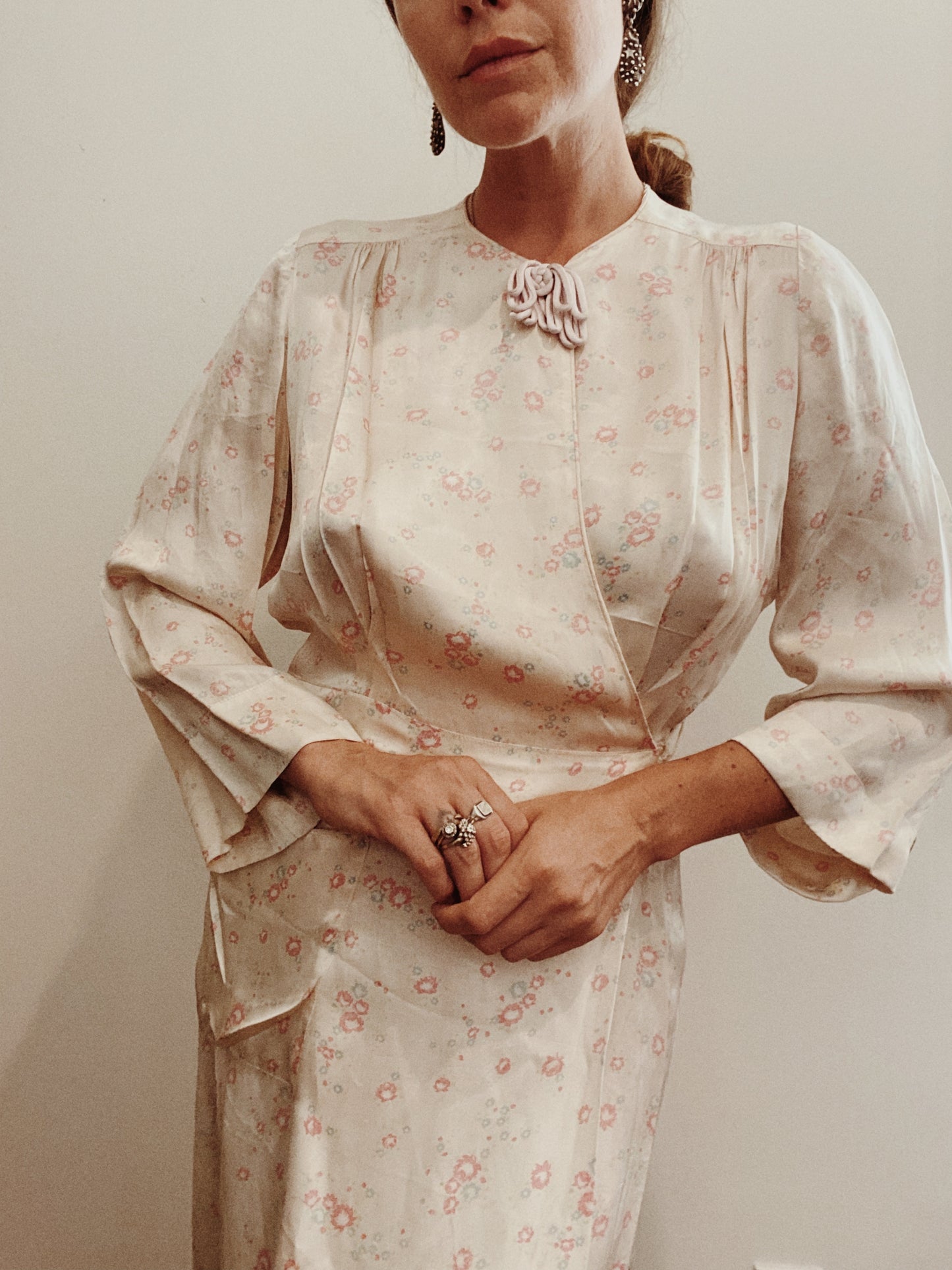 1940s Silk + Rayon Floral Dressing Gown by Textron- M