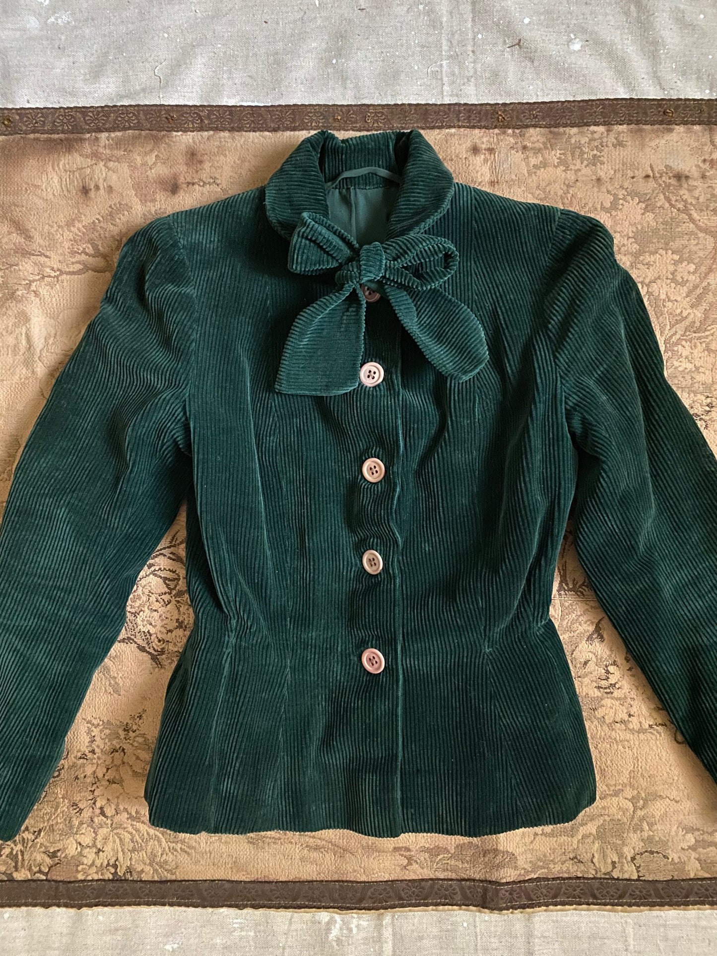 1940s Belgian Dark Green Corduroy Jacket- XS/S