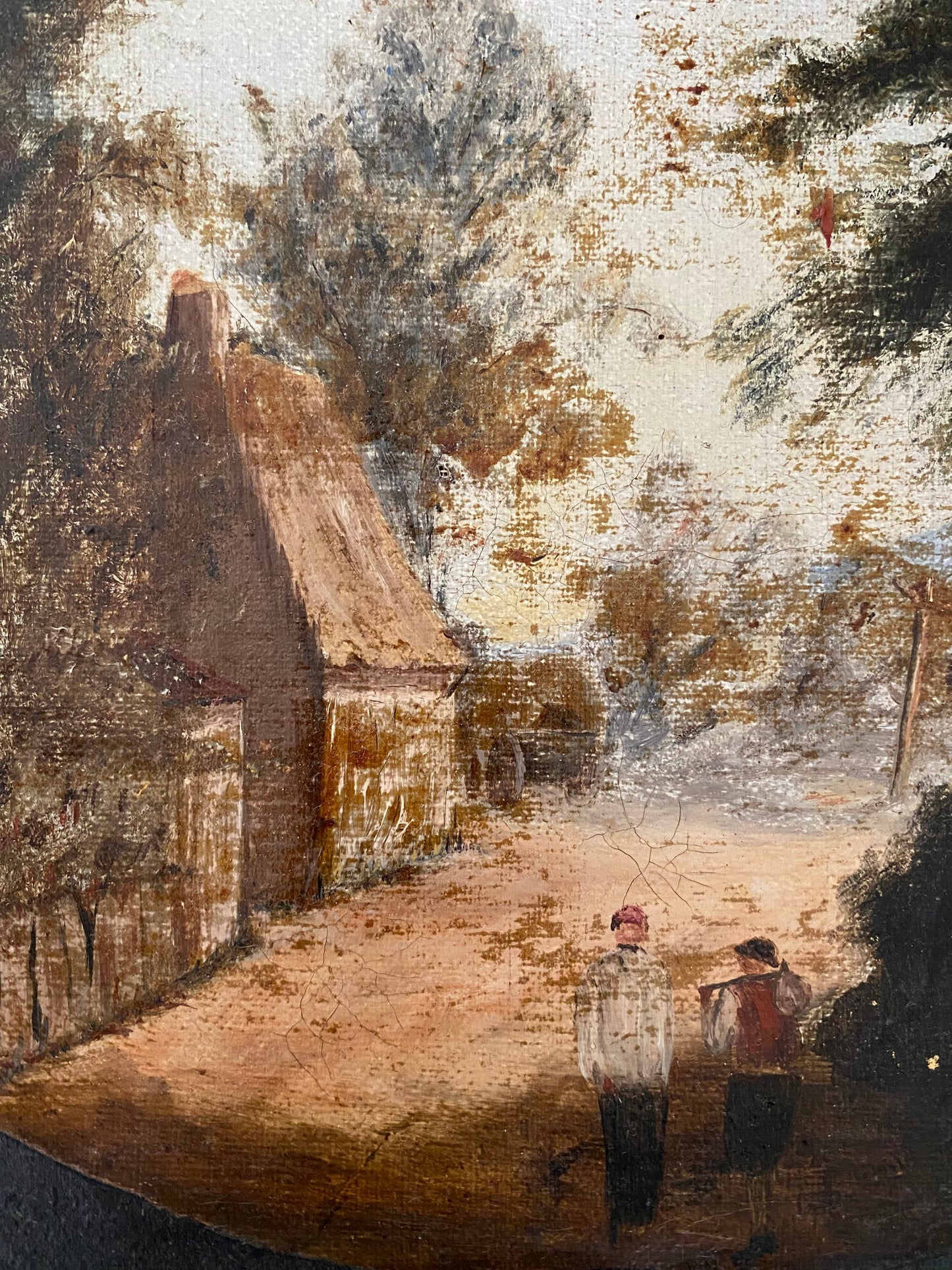 Antique English Country Scene Oil Painting on Canvas- 12x14”