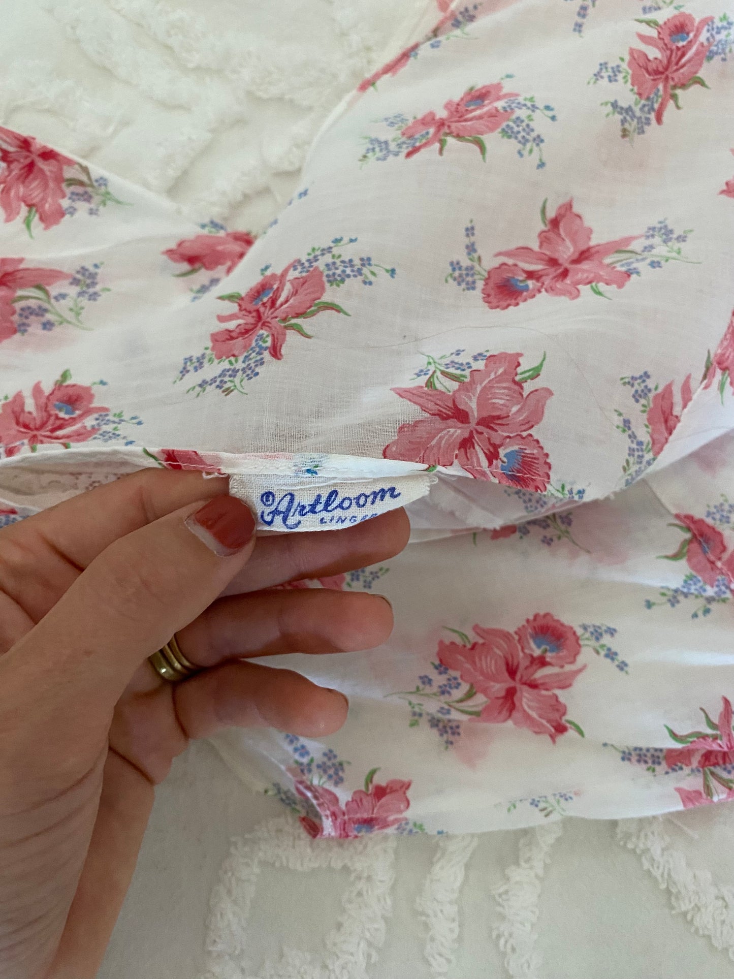 1930s/40s White Orchid Print Batiste Cotton Slip Dress- 6/8