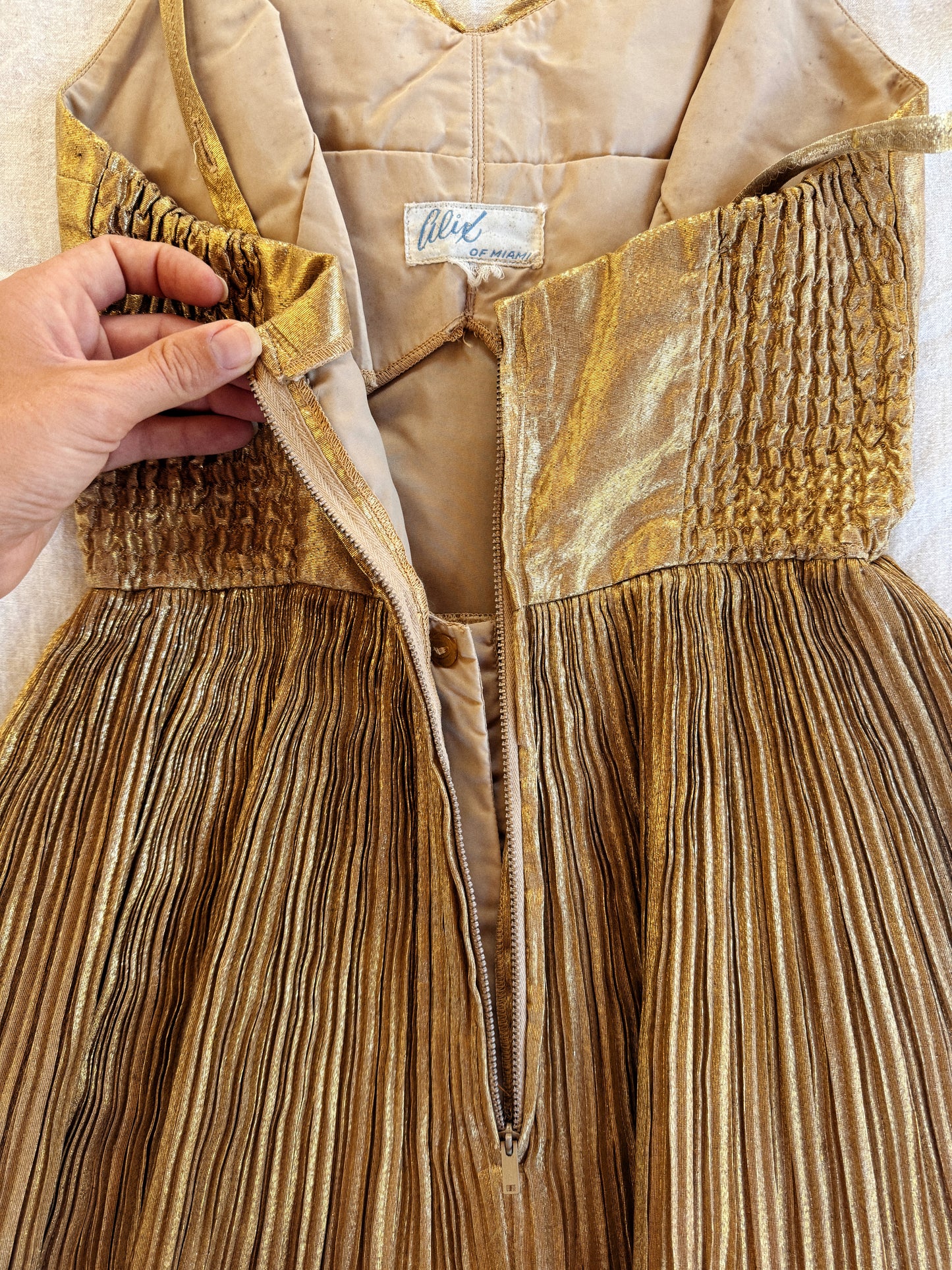 1950s Golden Lamé Bombshell Pleated Playsuit- S
