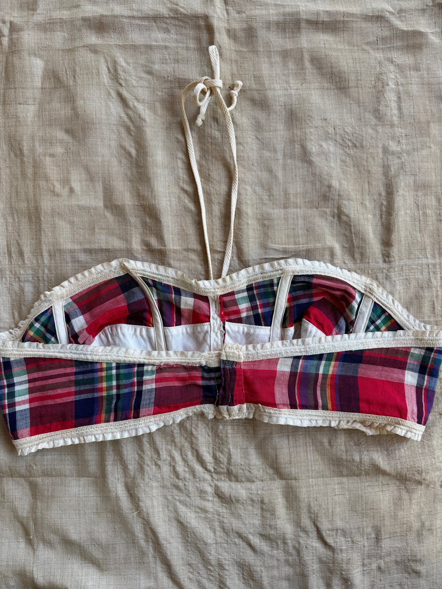 1950s Plaid Cotton Halter Bustier Top- M/L