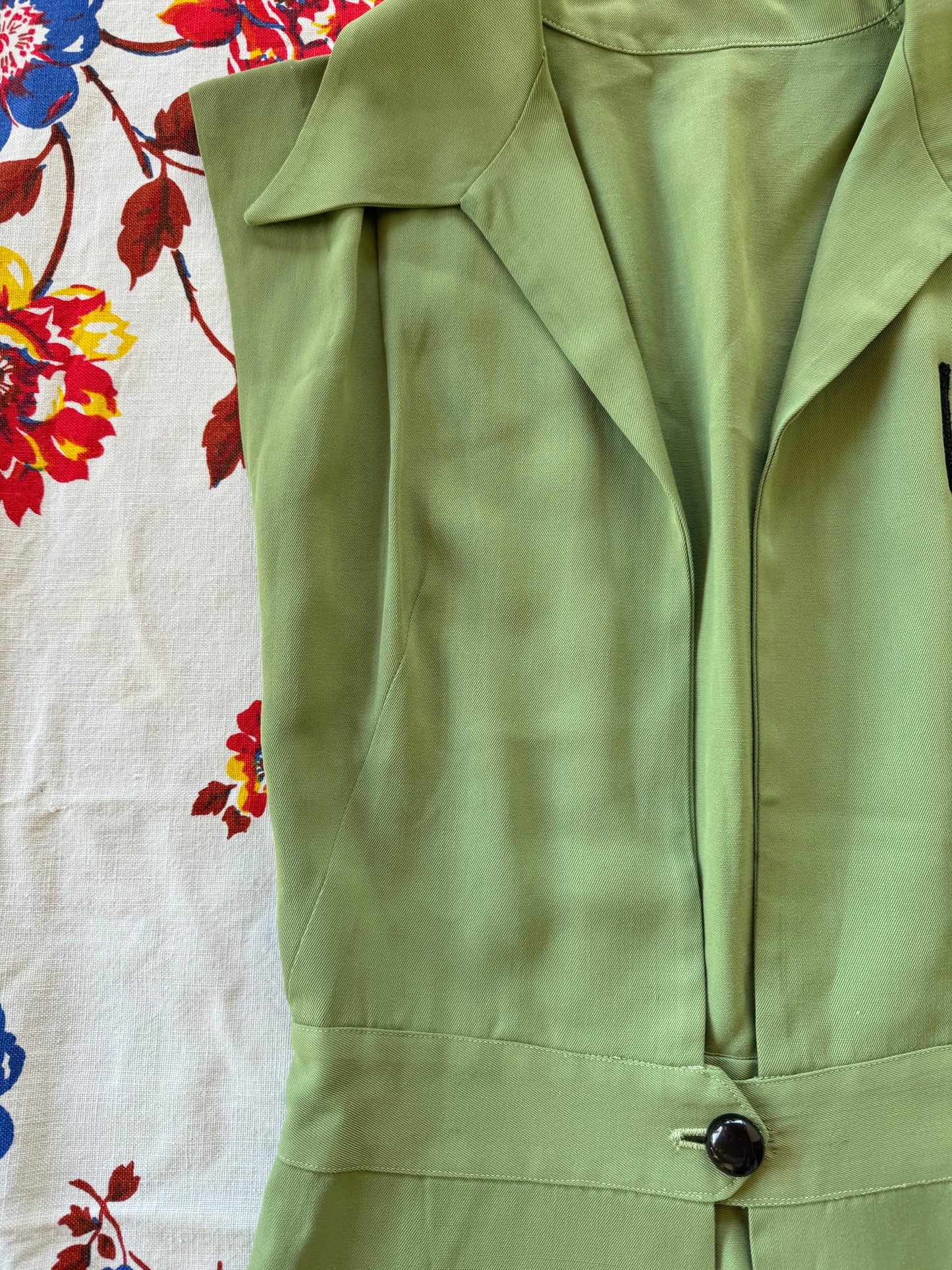 1940s Pistachio Gabardine “LR” Monogrammed Pinafore Top- XS