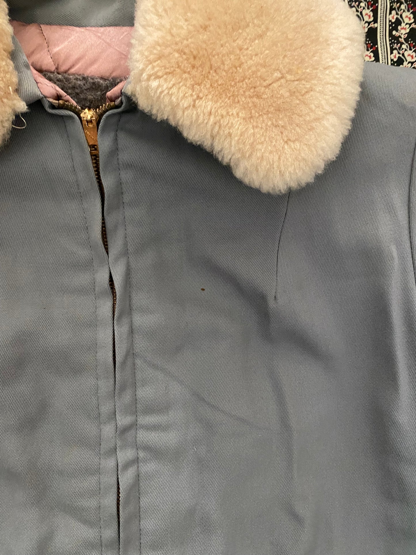 1940s Grey Gabardine Car Jacket w/ Fur Collar- M/L