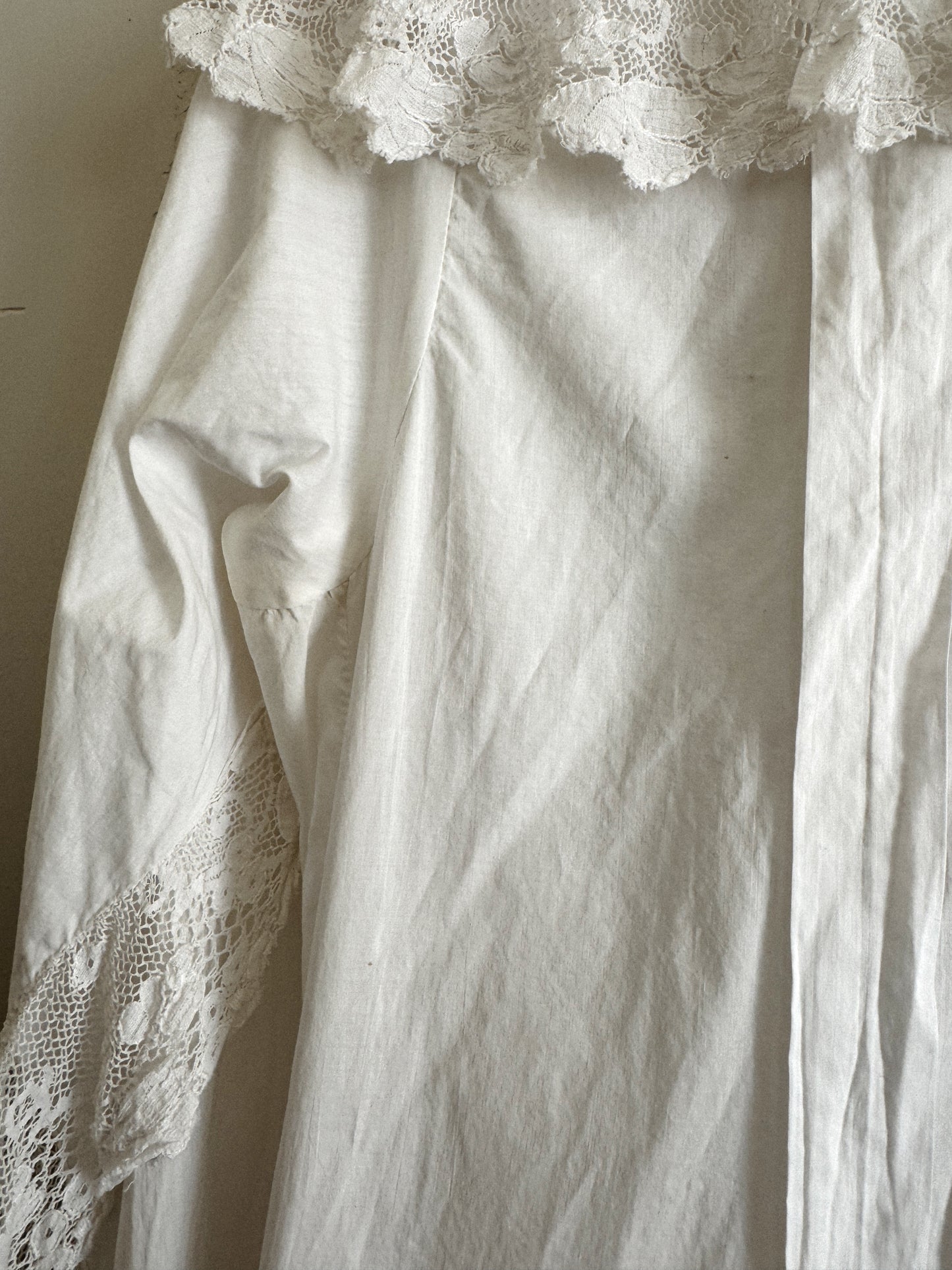 Edwardian White Angel Sleeve Boudoir Robe w/ Handmade Lace- S-S/M