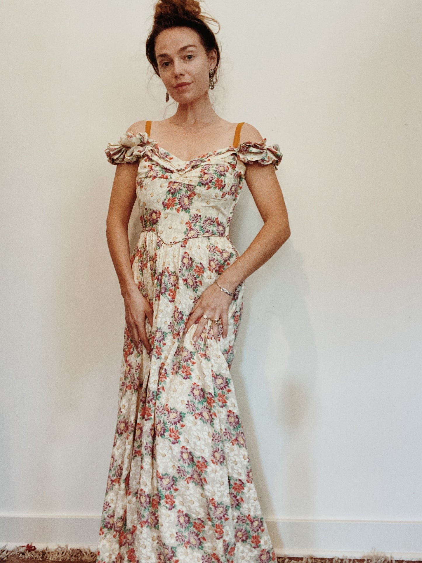 1940s Multicolored Floral Seersucker Gown- 6