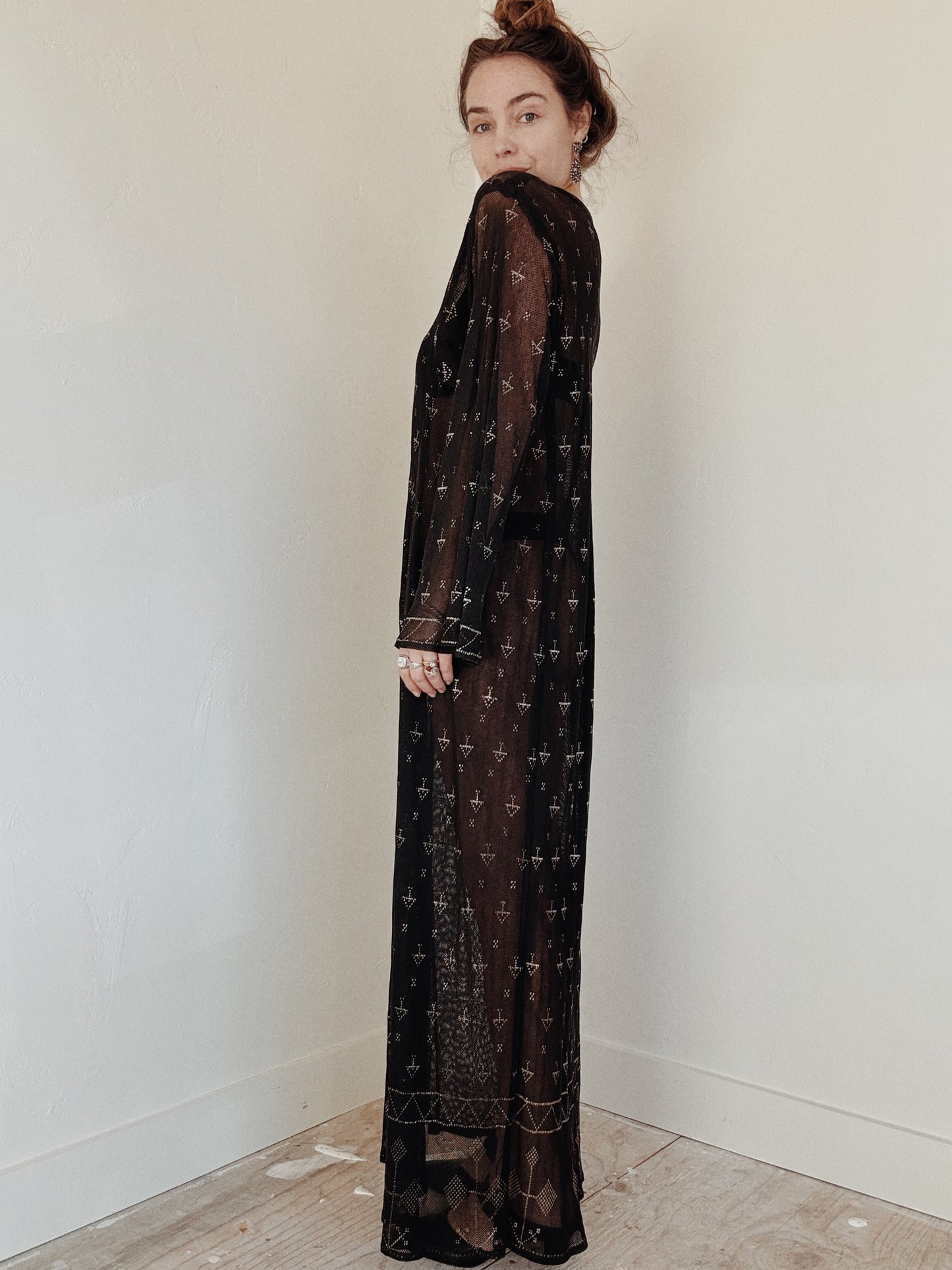 1970s Egyptian Assuit Black Kaftan- M/L