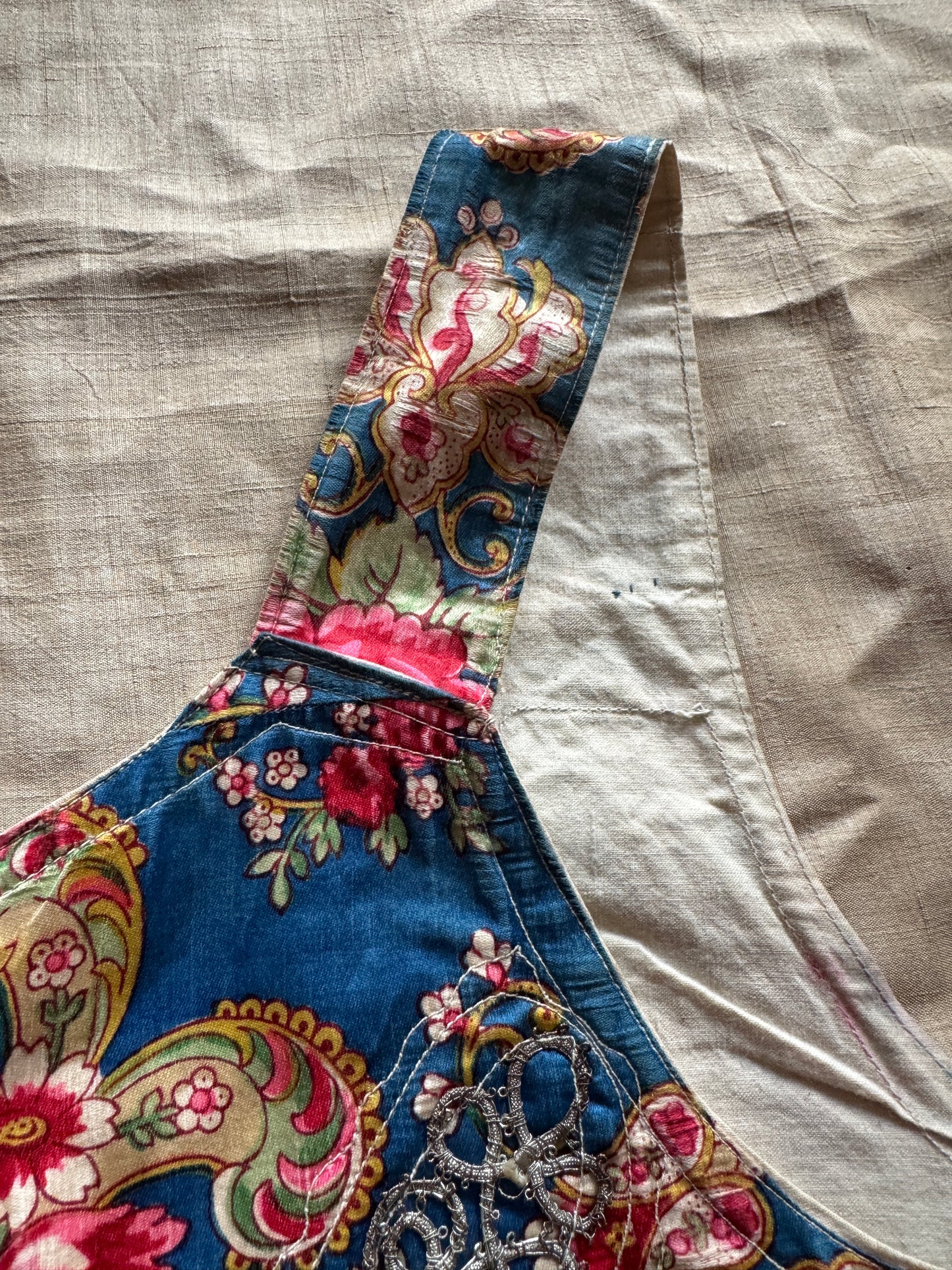 Antique Eastern European Silk Rose Folk Bodice Vest- S/M