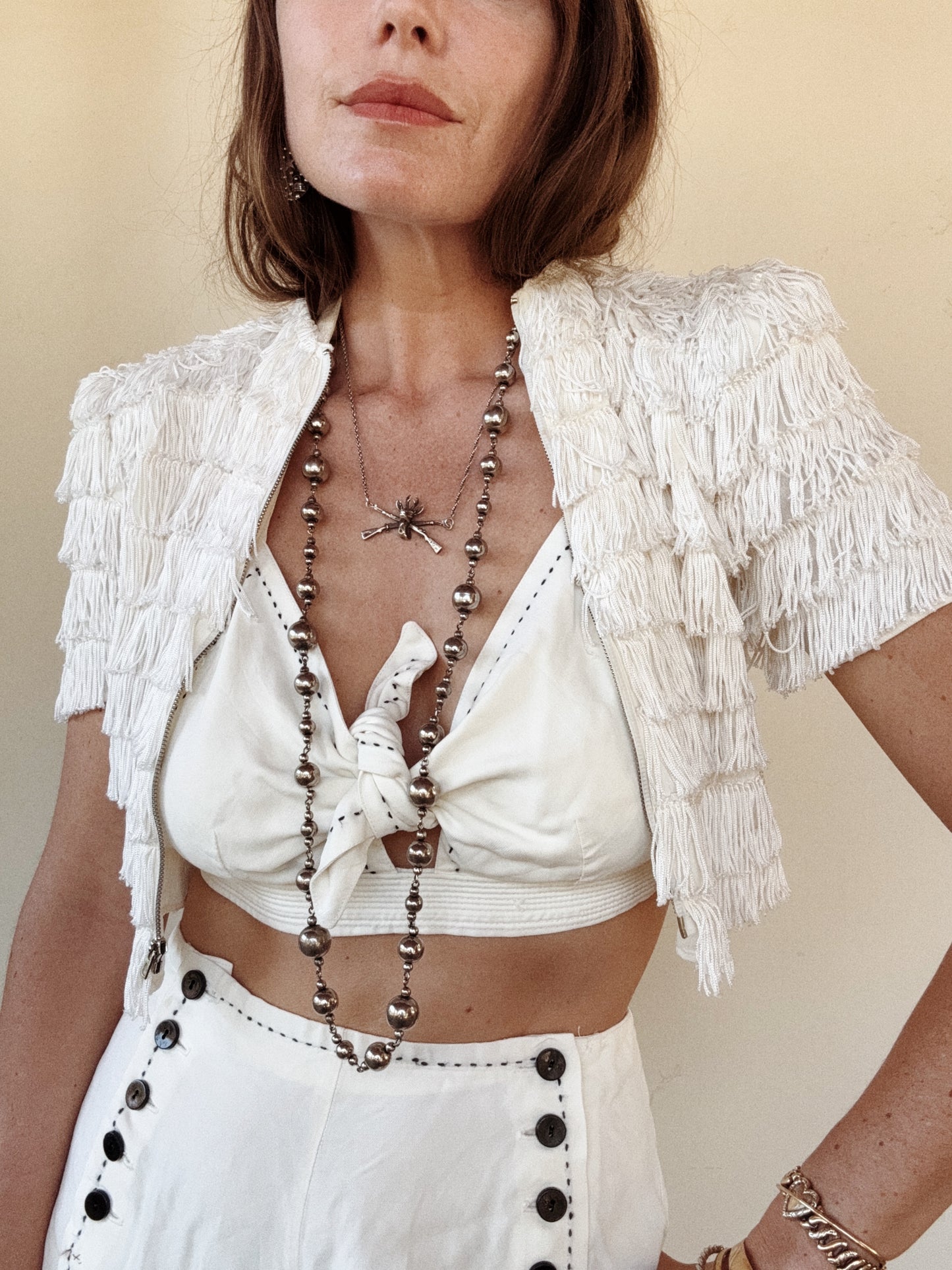 1930s Rare Cropped Tiered Fringe Zipper Front Top- S