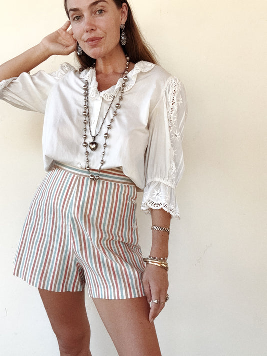 1930s/40s Striped Side Button Shorts- S/M-M