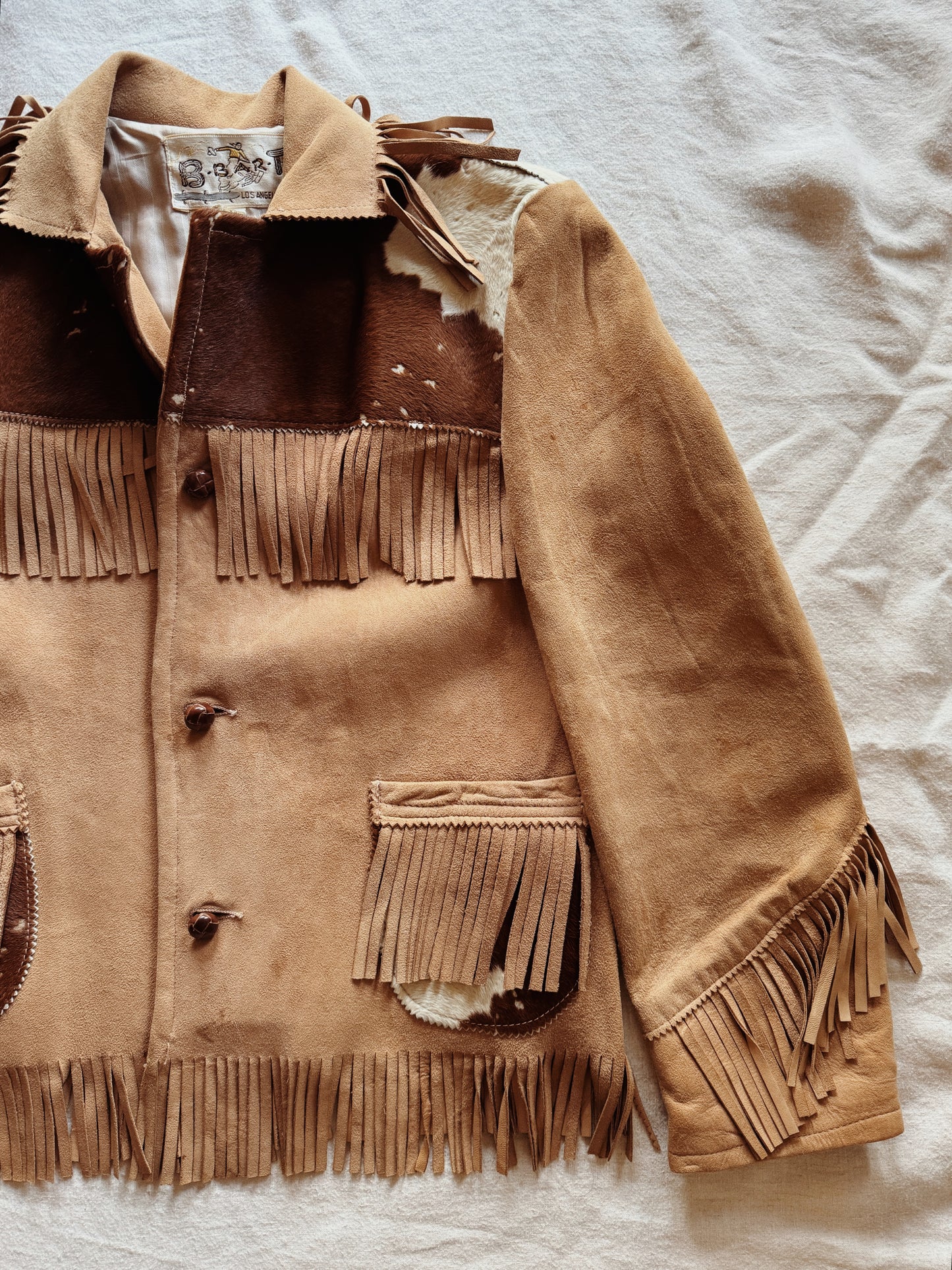 1950s Cowhide + Butter Suede Fringe Cowboy Jacket- S
