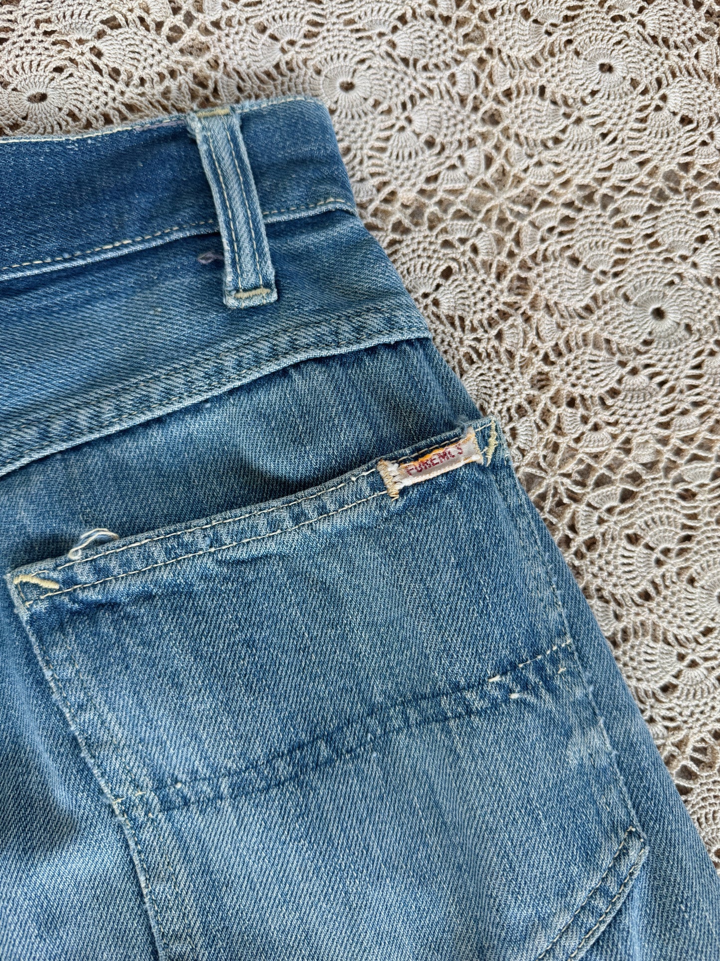 1950s Distressed + Repaired Riveted Selvedge Foremost Denim Side Zips- S
