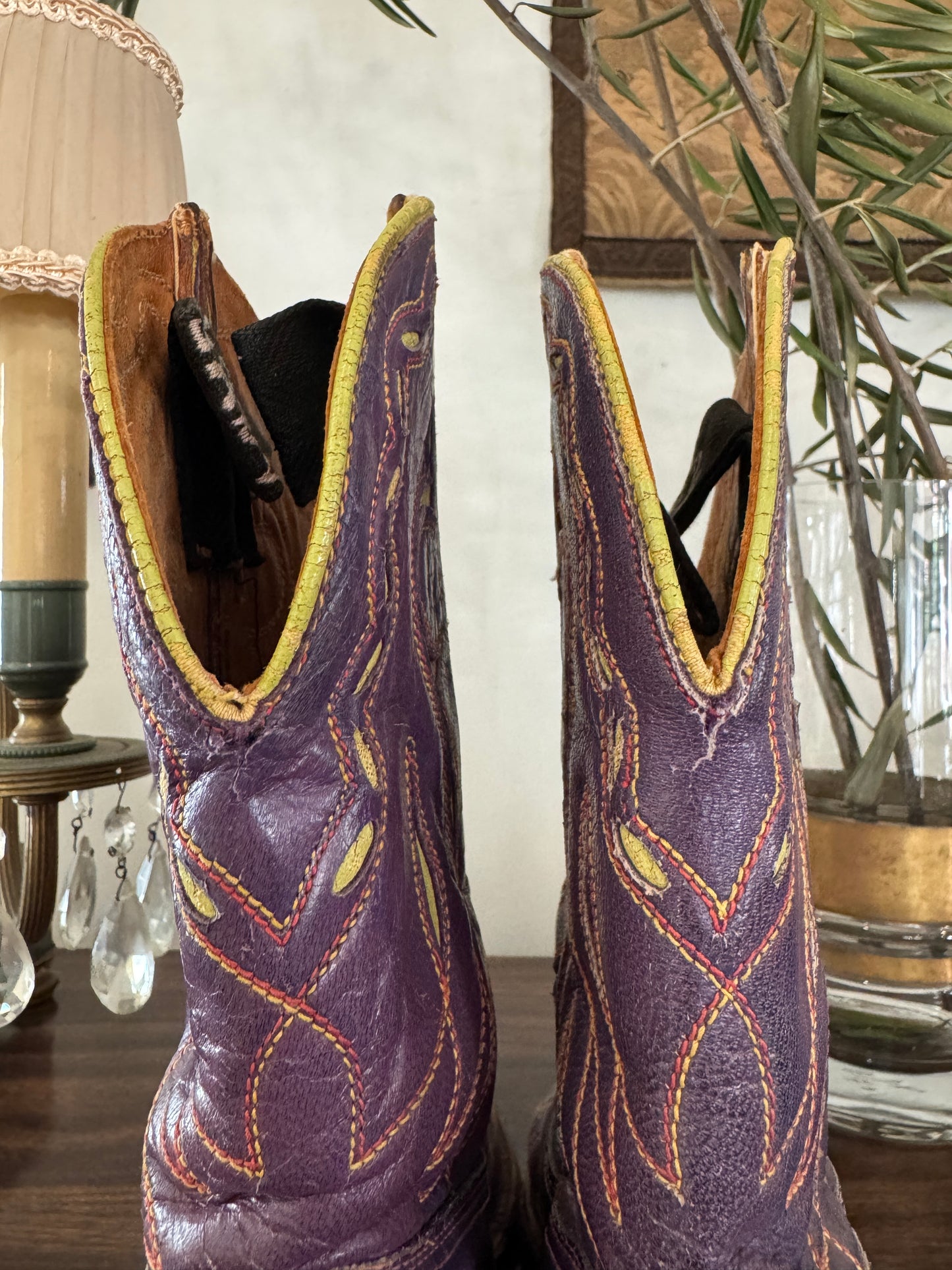 1950s Purple + Chartreuse Acme Inlay Cowboy Boots- 6