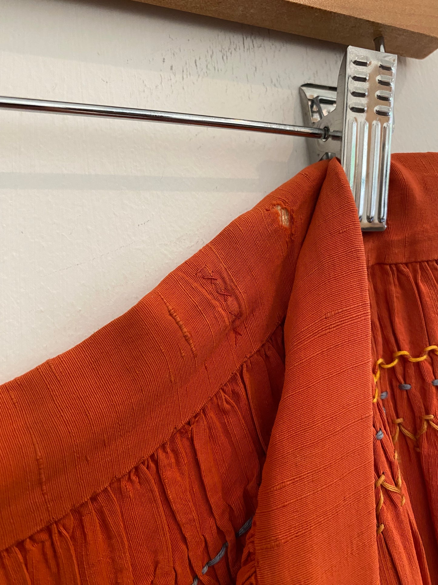 1940s Linen Smocked Orange Folk Skirt- 34” Waist