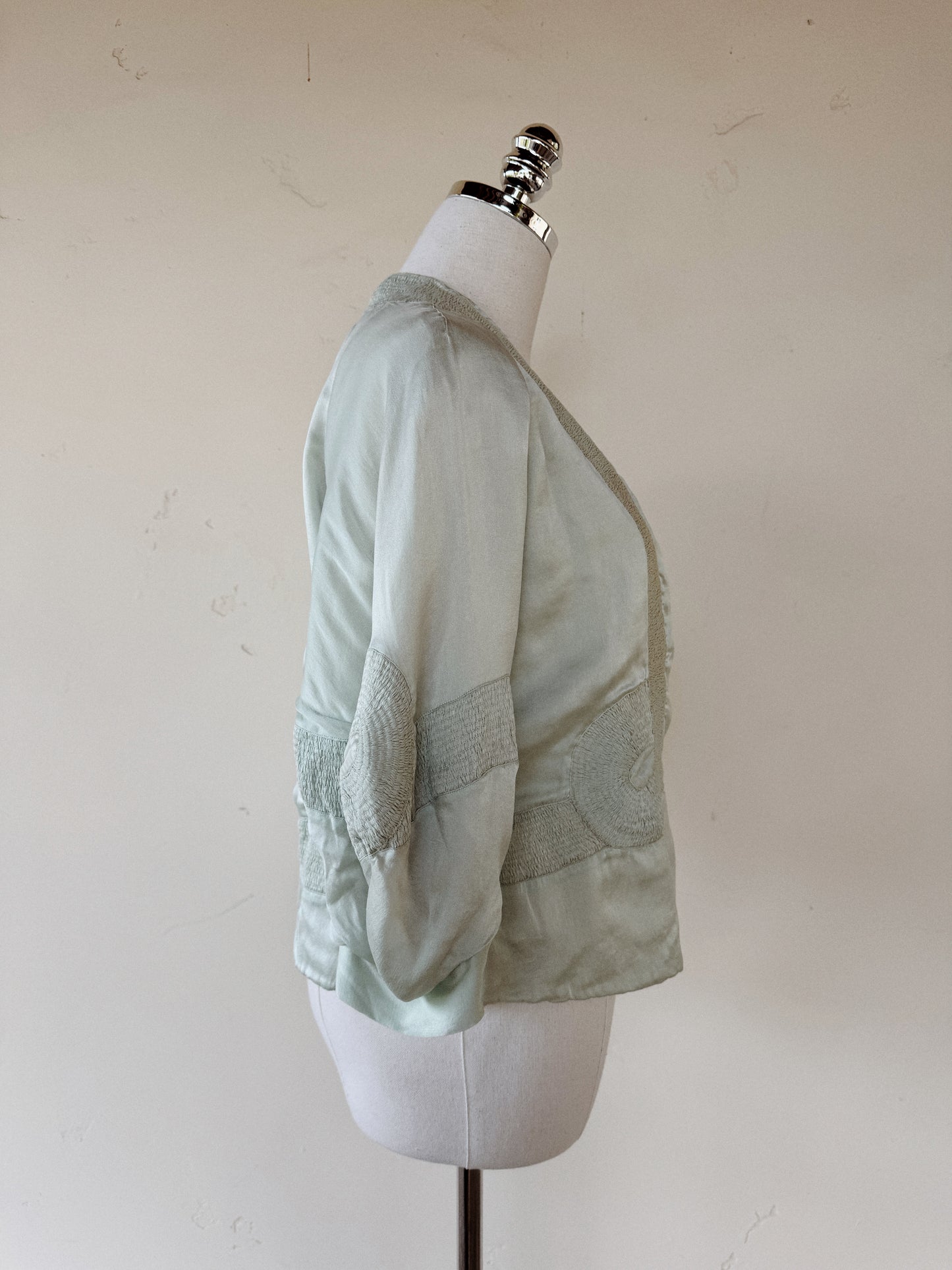 1920s Sea Foam Charmeuse Silk Jacket- S-M