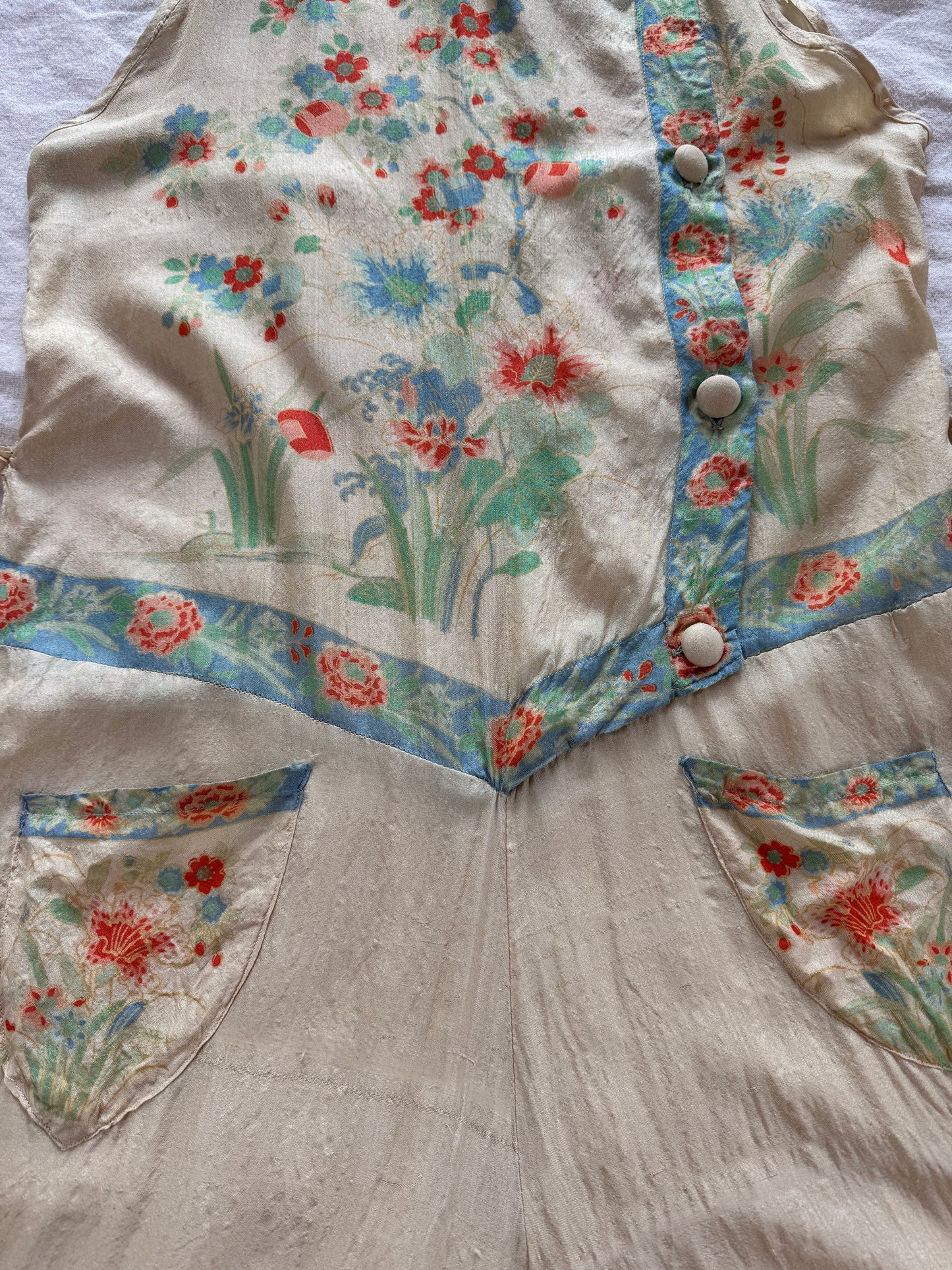 1920s Pongee Silk Palazzo Beach Pajamas- S/M