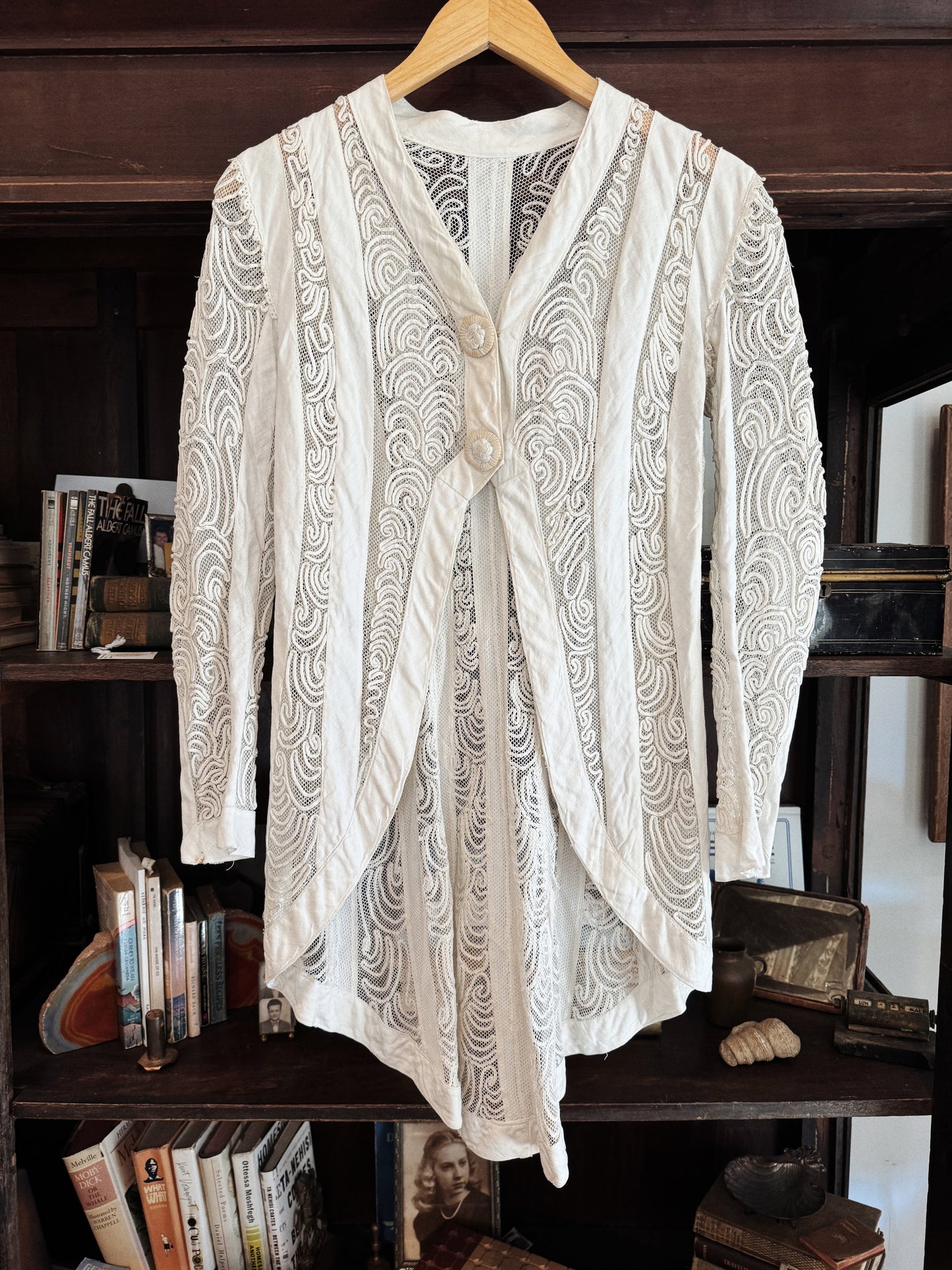 Edwardian White Linen + Net Soutache Jacket- S/M