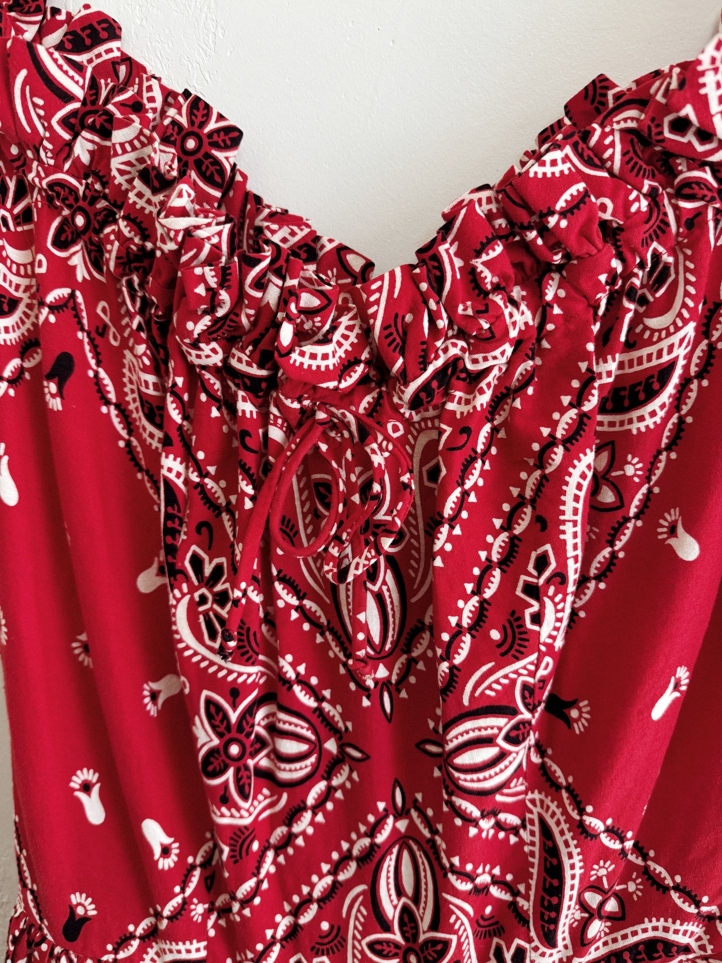 1950s Red Paisley Western Cowgirl Swing Dress- S