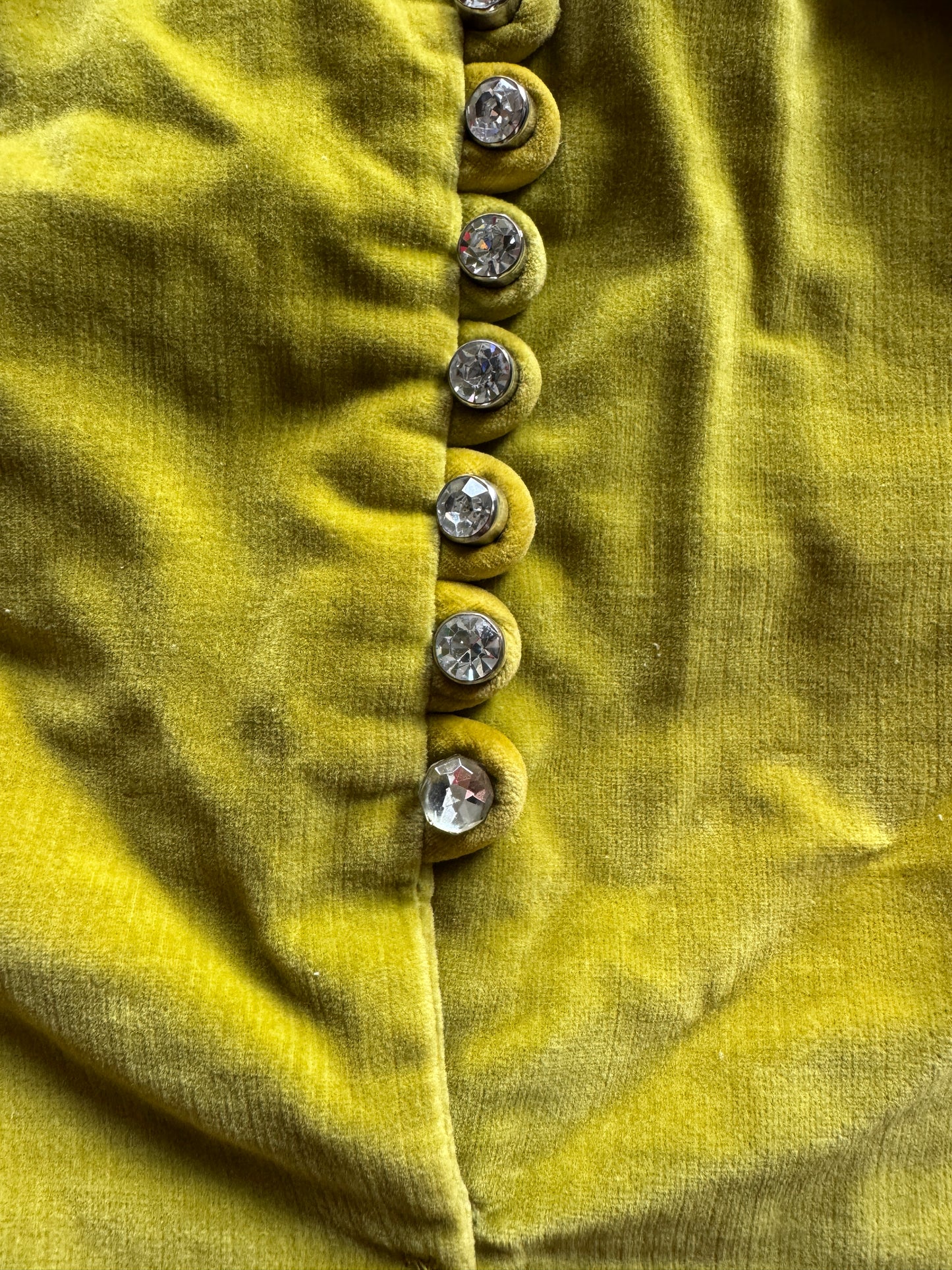 1950s Chartreuse Velveteen Rhinestone Bustier Top- XS/S