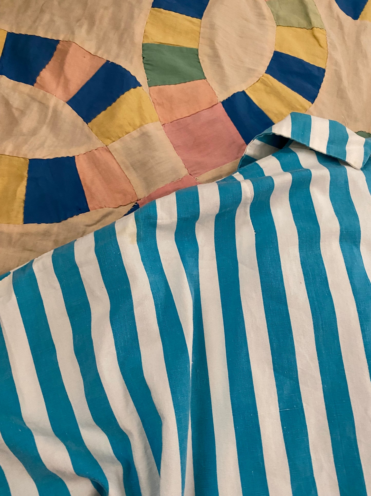 1950s White + Blue Striped Cotton Sportswear Cabana Top- M