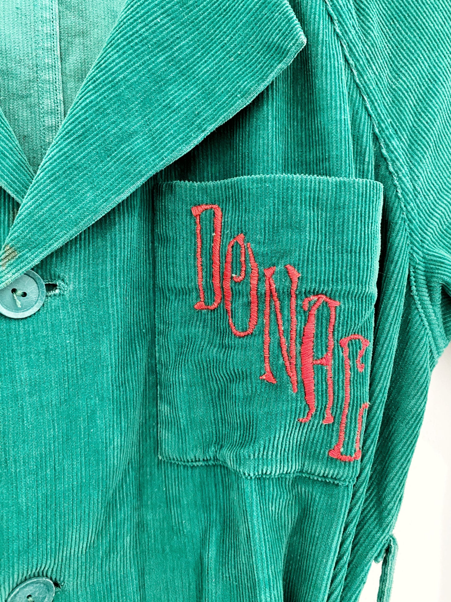 1940s/50s Green Corduroy House Dress Robe- S