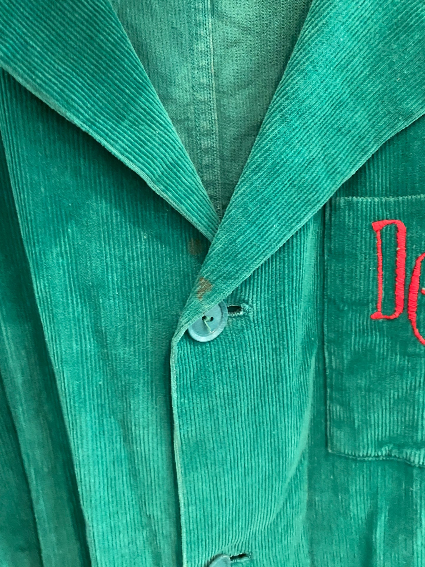 1940s/50s Green Corduroy House Dress Robe- S