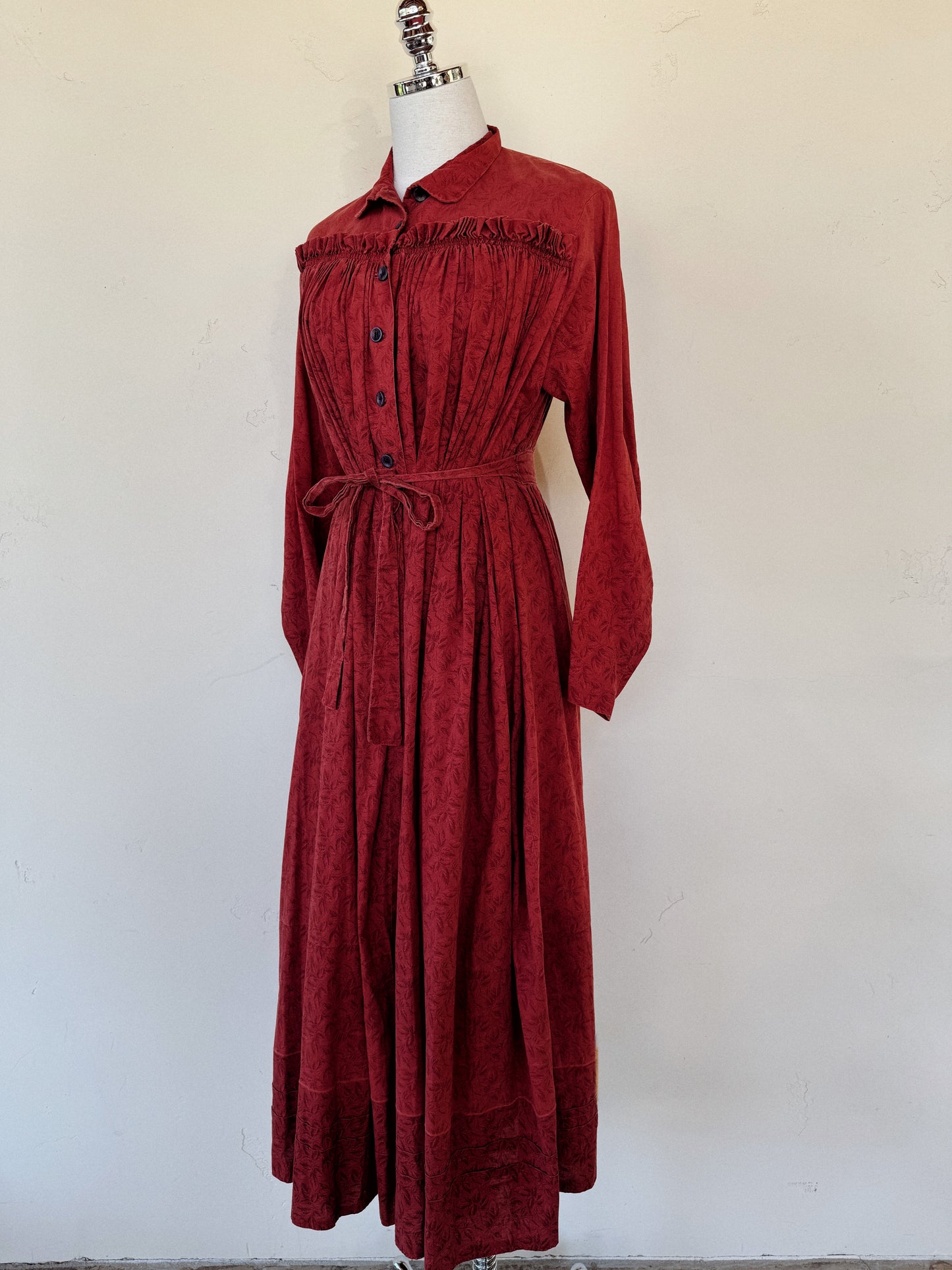 Antique 1800s Red Oak Leaf Wrapper Dress