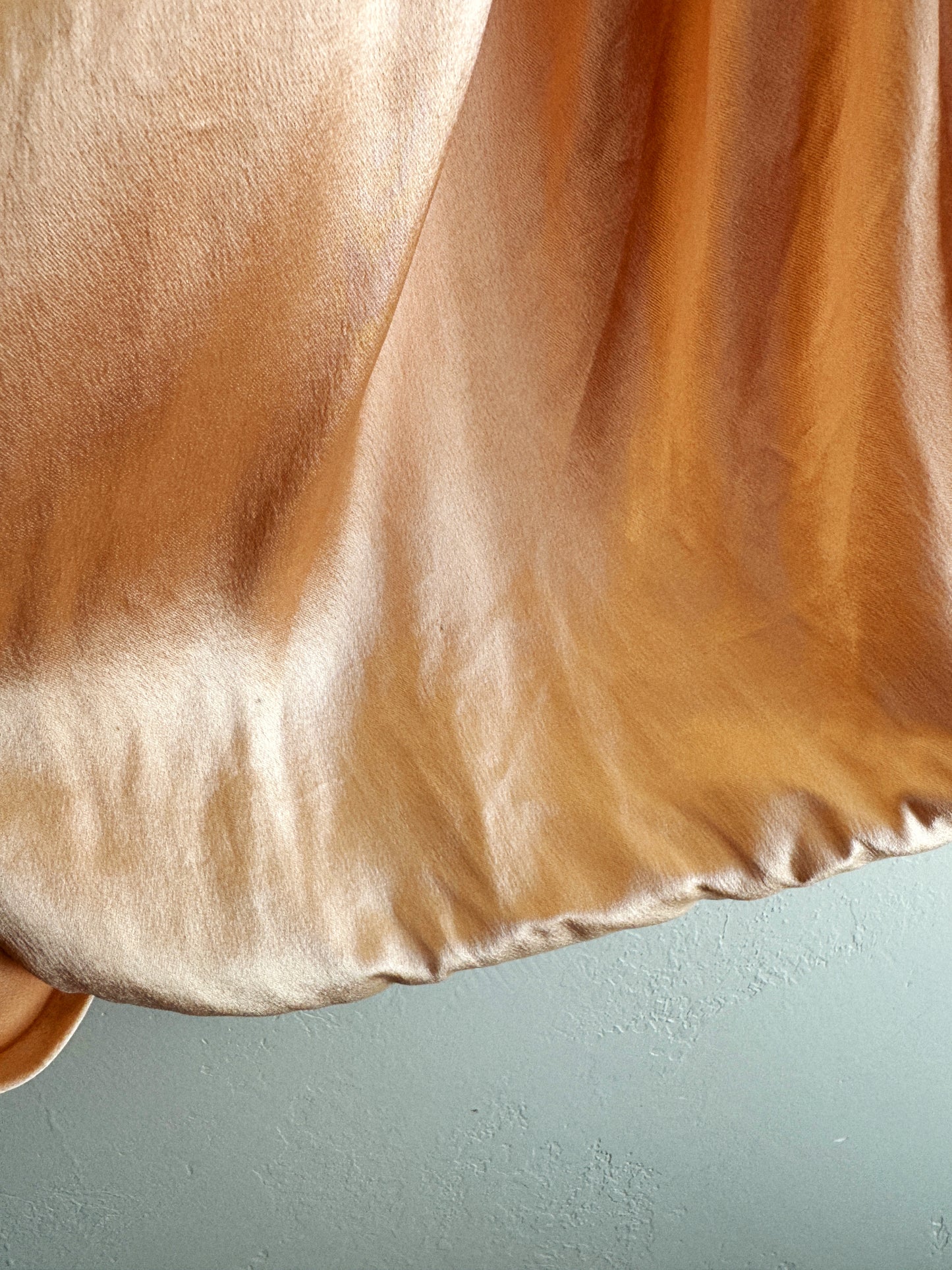 1930s Peach Liquid Satin Shrug w/ Heavily Ruched Collar- S/M