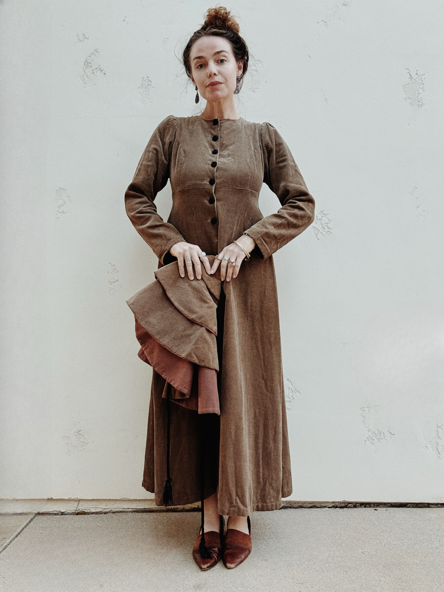 1960s Rare Laura Ashley Corduroy Dress w/ Caplet- S/M