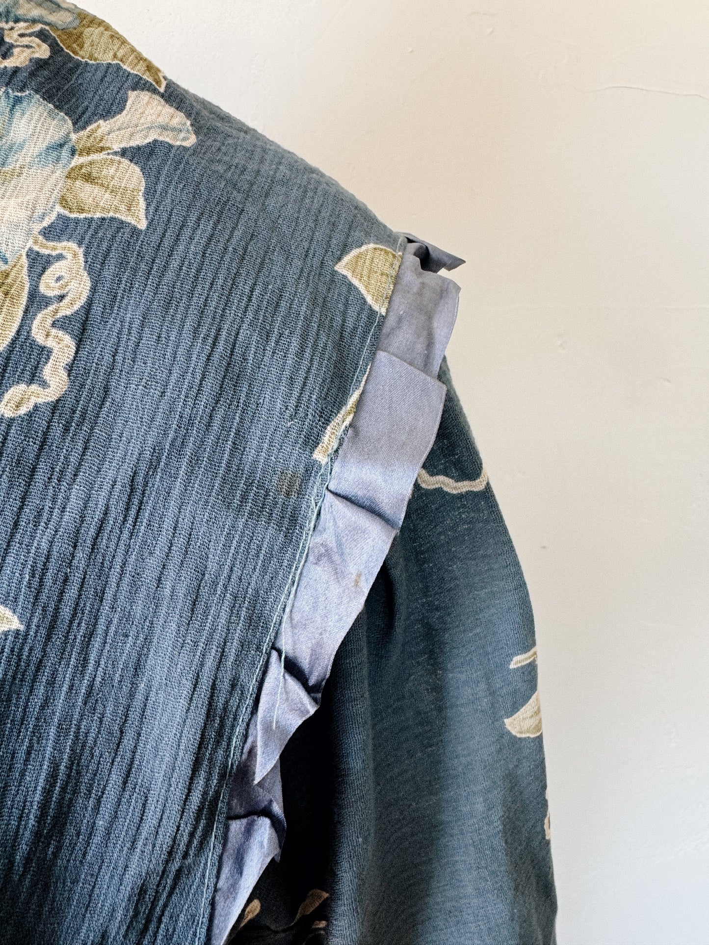 1910s Edwardian Blue Morning Glory Peignoir Duster- S/M-M